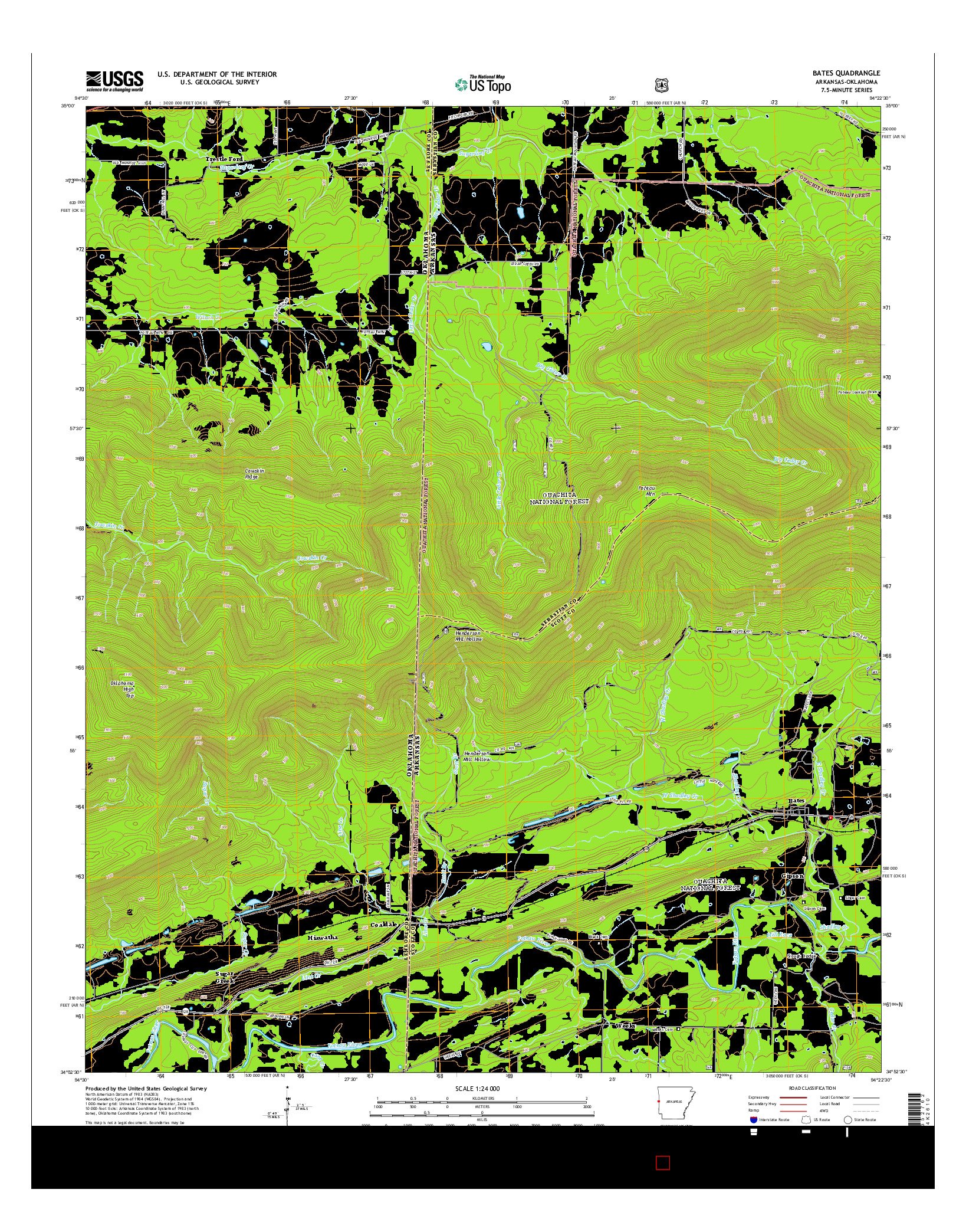 USGS US TOPO 7.5-MINUTE MAP FOR BATES, AR-OK 2014