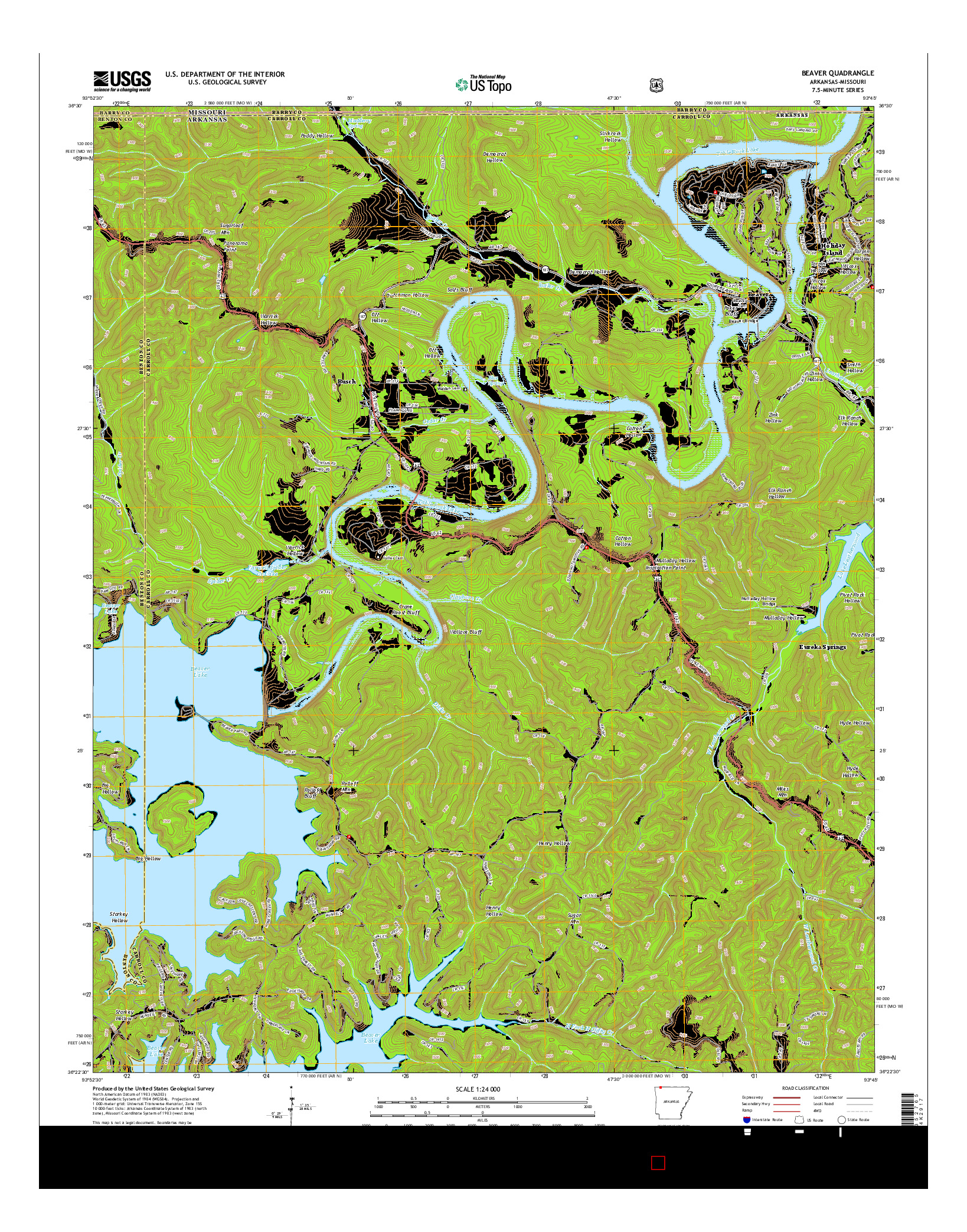 USGS US TOPO 7.5-MINUTE MAP FOR BEAVER, AR-MO 2014