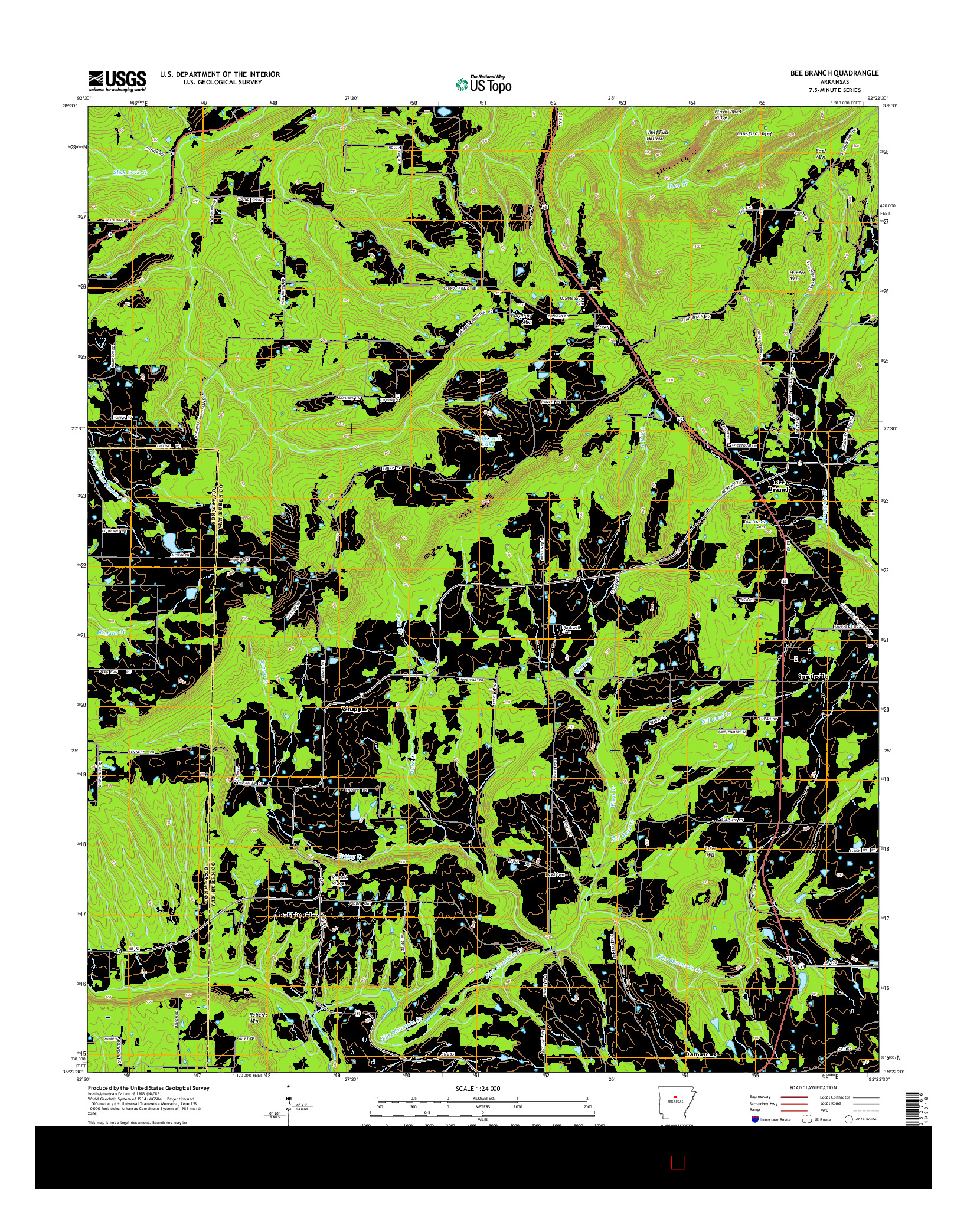 USGS US TOPO 7.5-MINUTE MAP FOR BEE BRANCH, AR 2014