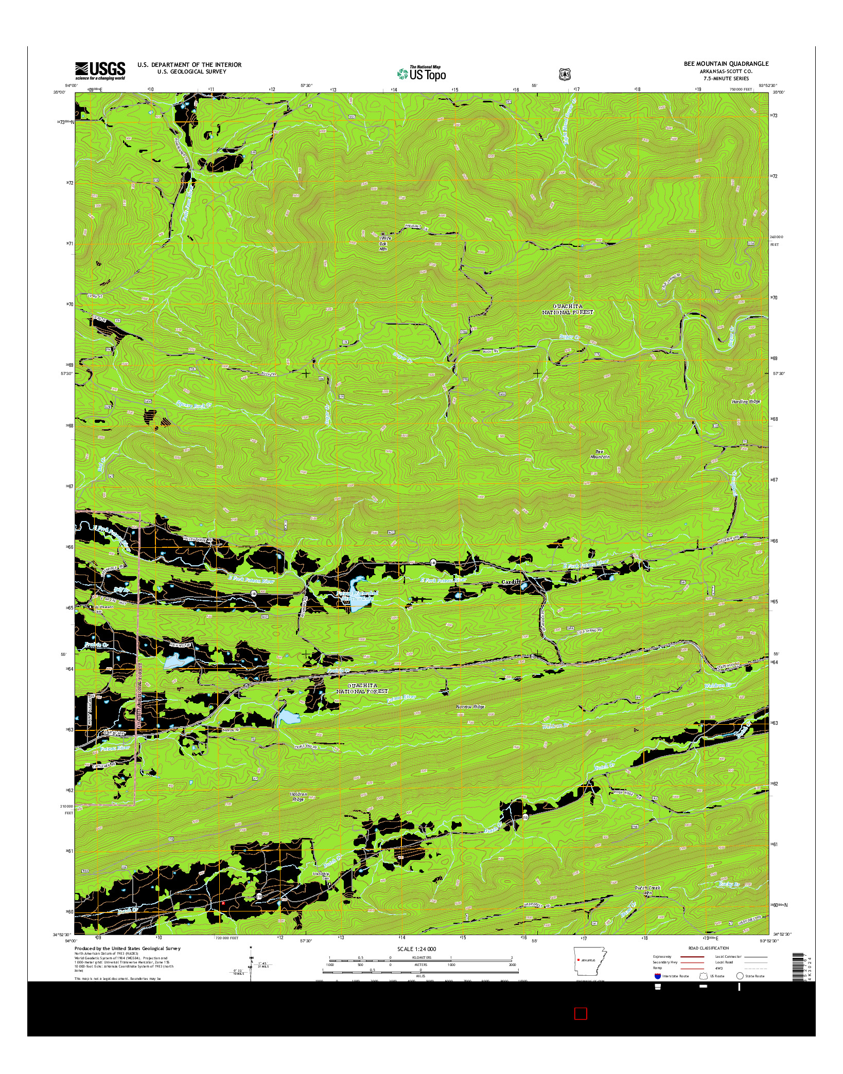 USGS US TOPO 7.5-MINUTE MAP FOR BEE MOUNTAIN, AR 2014