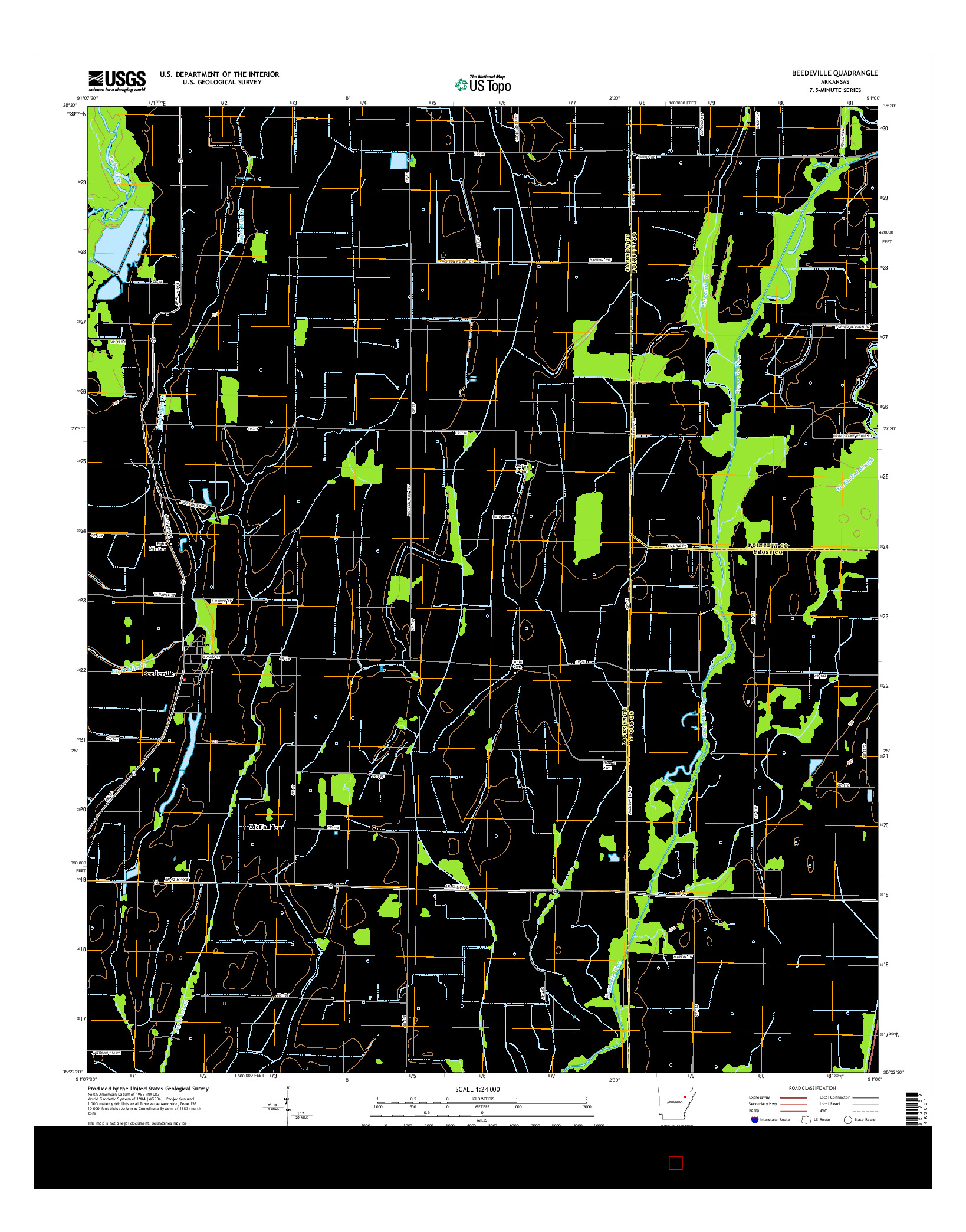 USGS US TOPO 7.5-MINUTE MAP FOR BEEDEVILLE, AR 2014