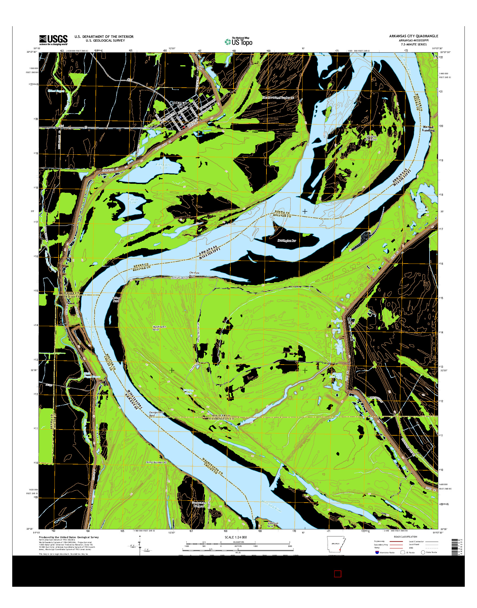 USGS US TOPO 7.5-MINUTE MAP FOR ARKANSAS CITY, AR-MS 2014