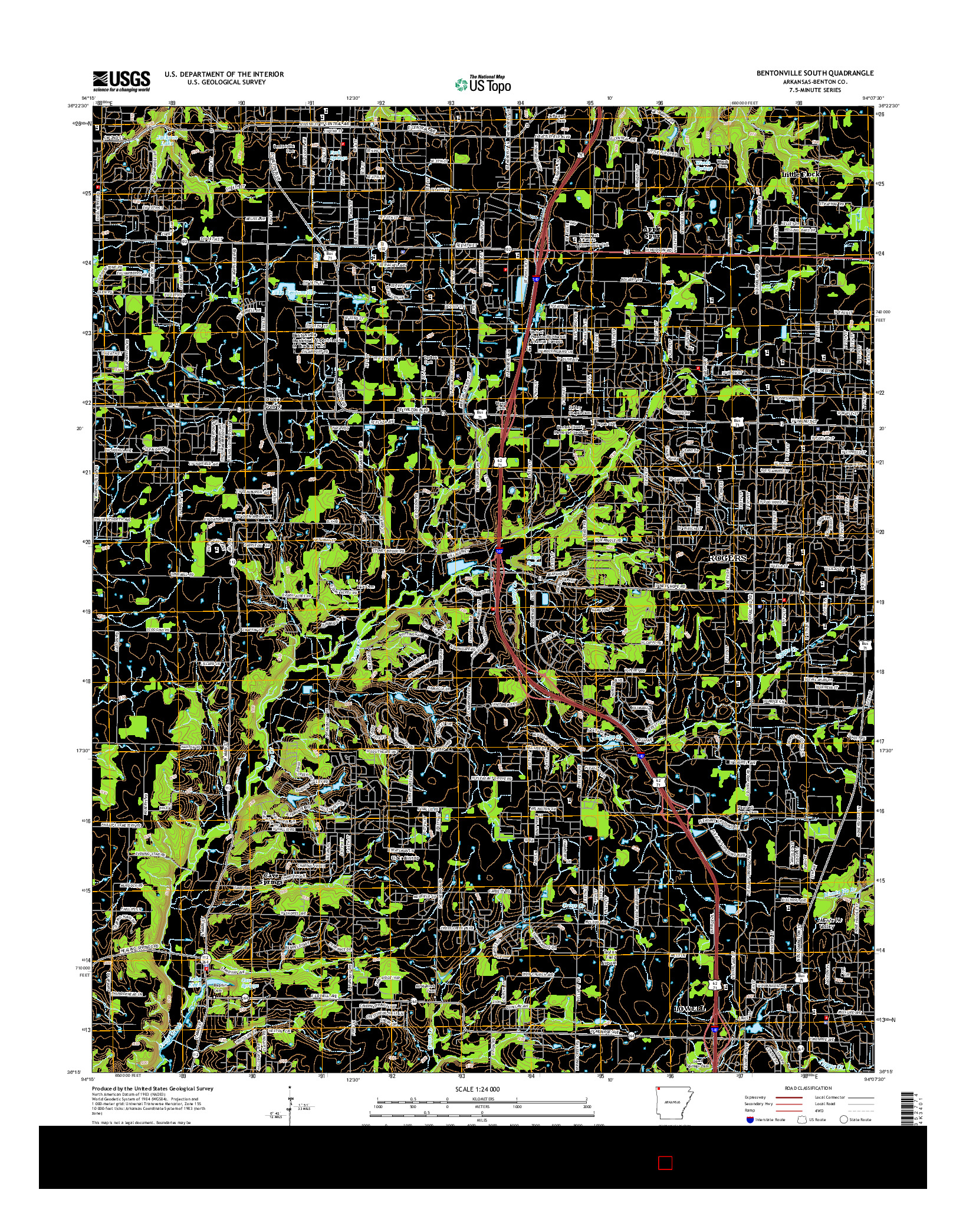 USGS US TOPO 7.5-MINUTE MAP FOR BENTONVILLE SOUTH, AR 2014