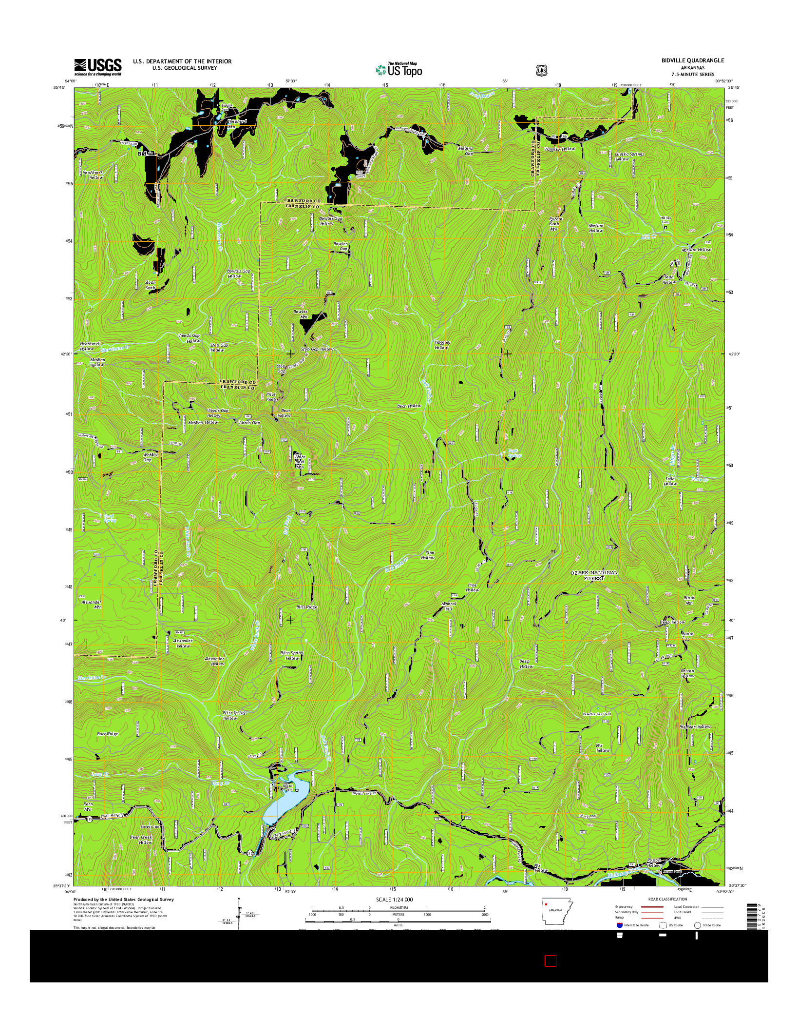 USGS US TOPO 7.5-MINUTE MAP FOR BIDVILLE, AR 2014