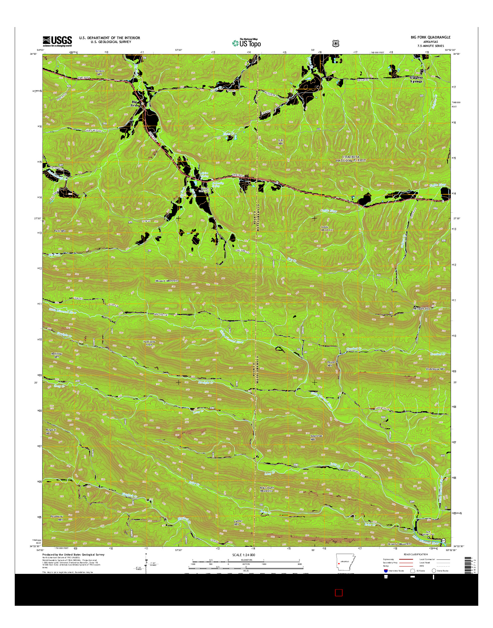 USGS US TOPO 7.5-MINUTE MAP FOR BIG FORK, AR 2014