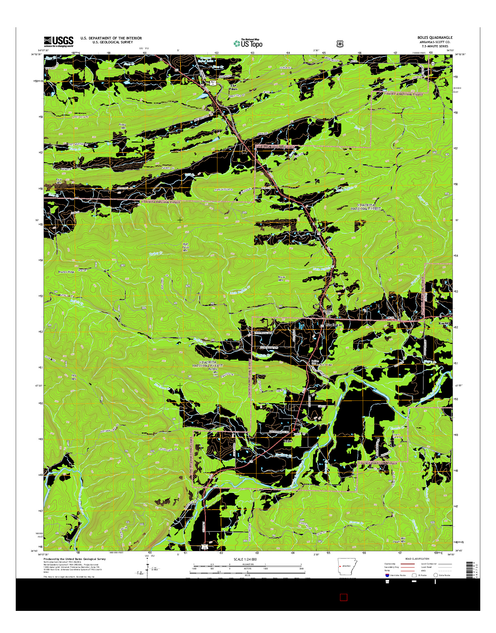 USGS US TOPO 7.5-MINUTE MAP FOR BOLES, AR 2014