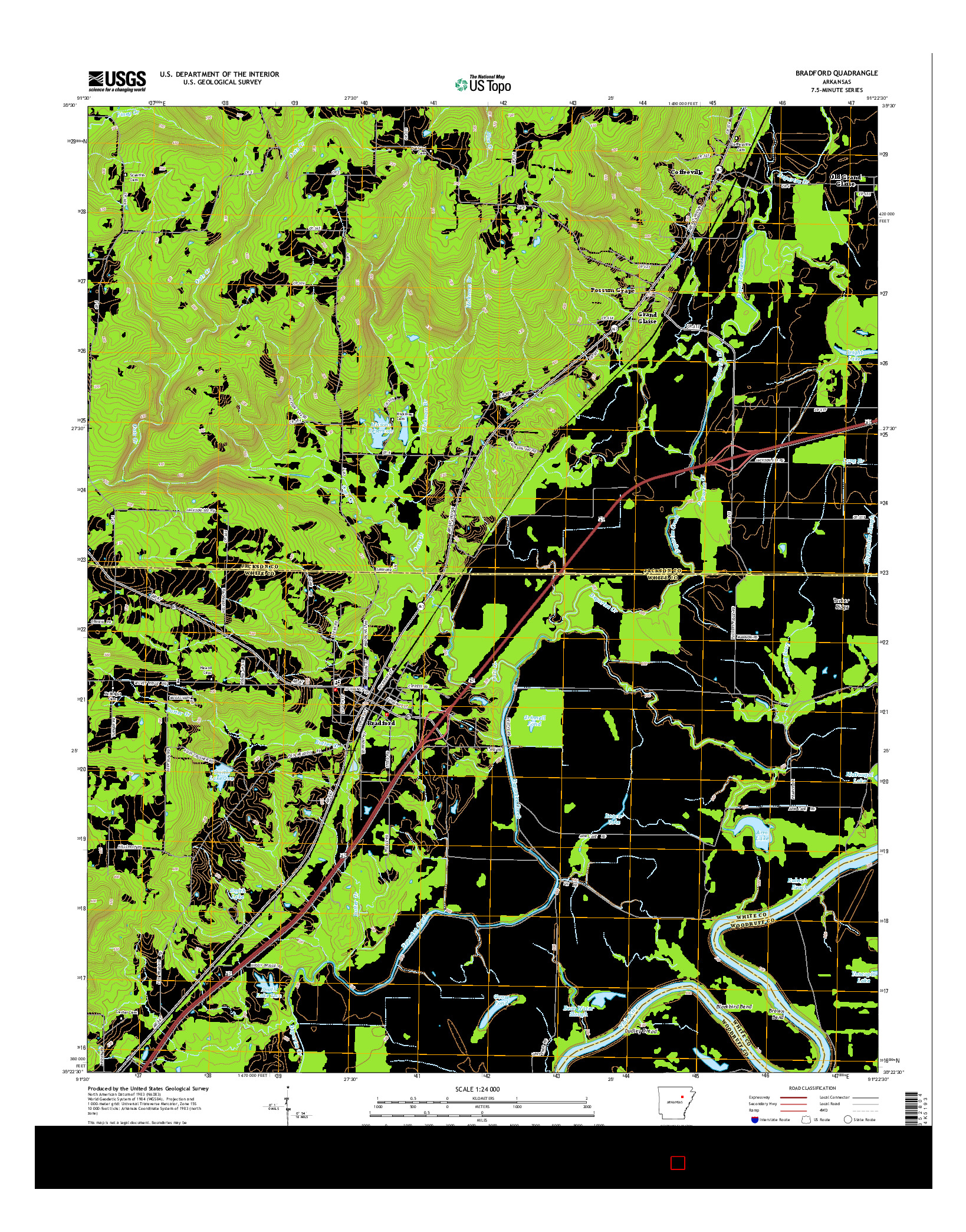 USGS US TOPO 7.5-MINUTE MAP FOR BRADFORD, AR 2014