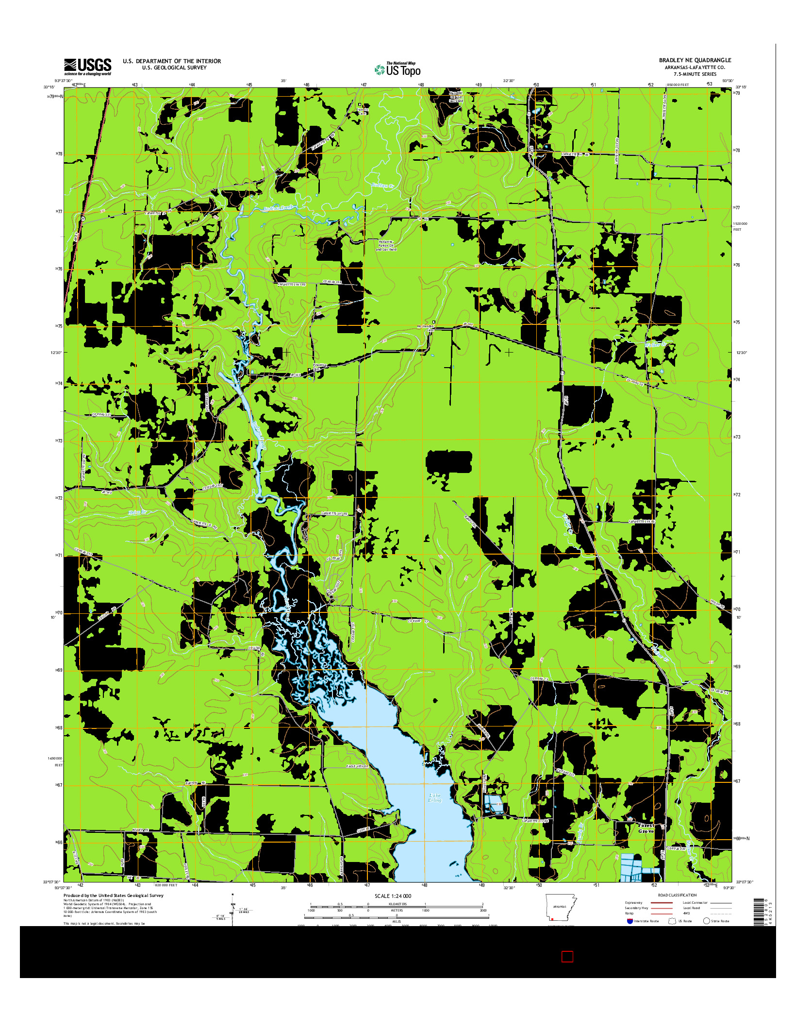 USGS US TOPO 7.5-MINUTE MAP FOR BRADLEY NE, AR 2014