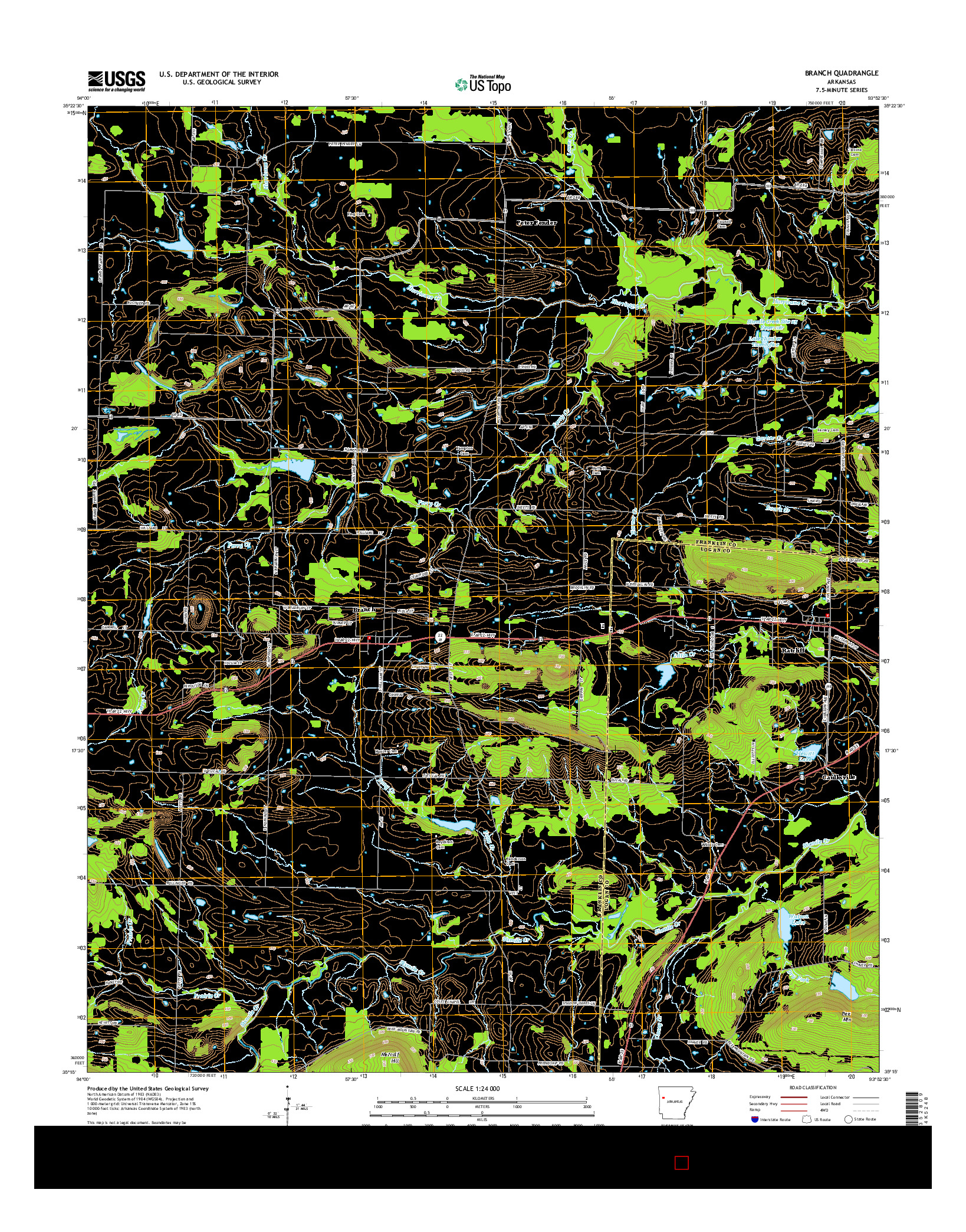 USGS US TOPO 7.5-MINUTE MAP FOR BRANCH, AR 2014