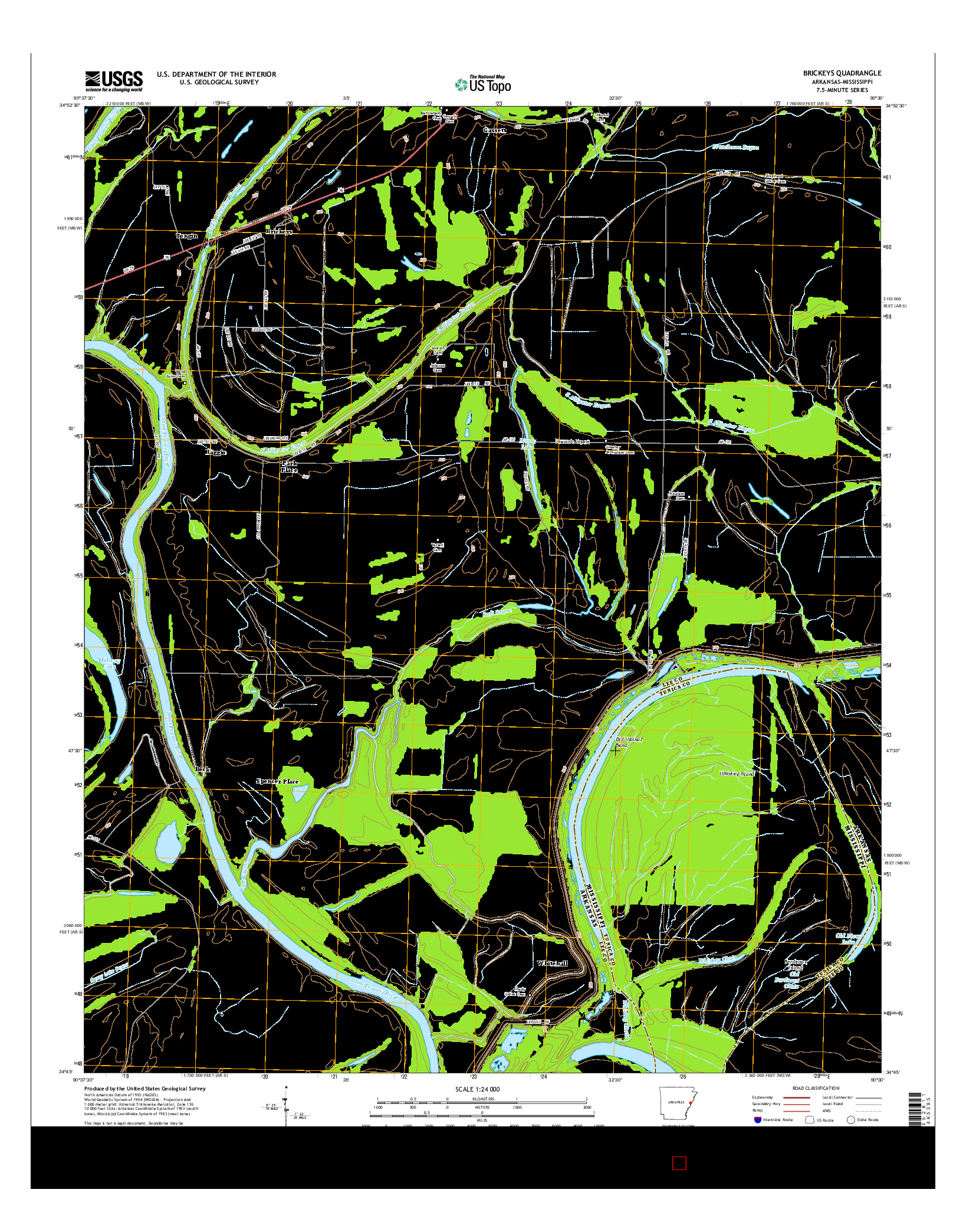 USGS US TOPO 7.5-MINUTE MAP FOR BRICKEYS, AR-MS 2014