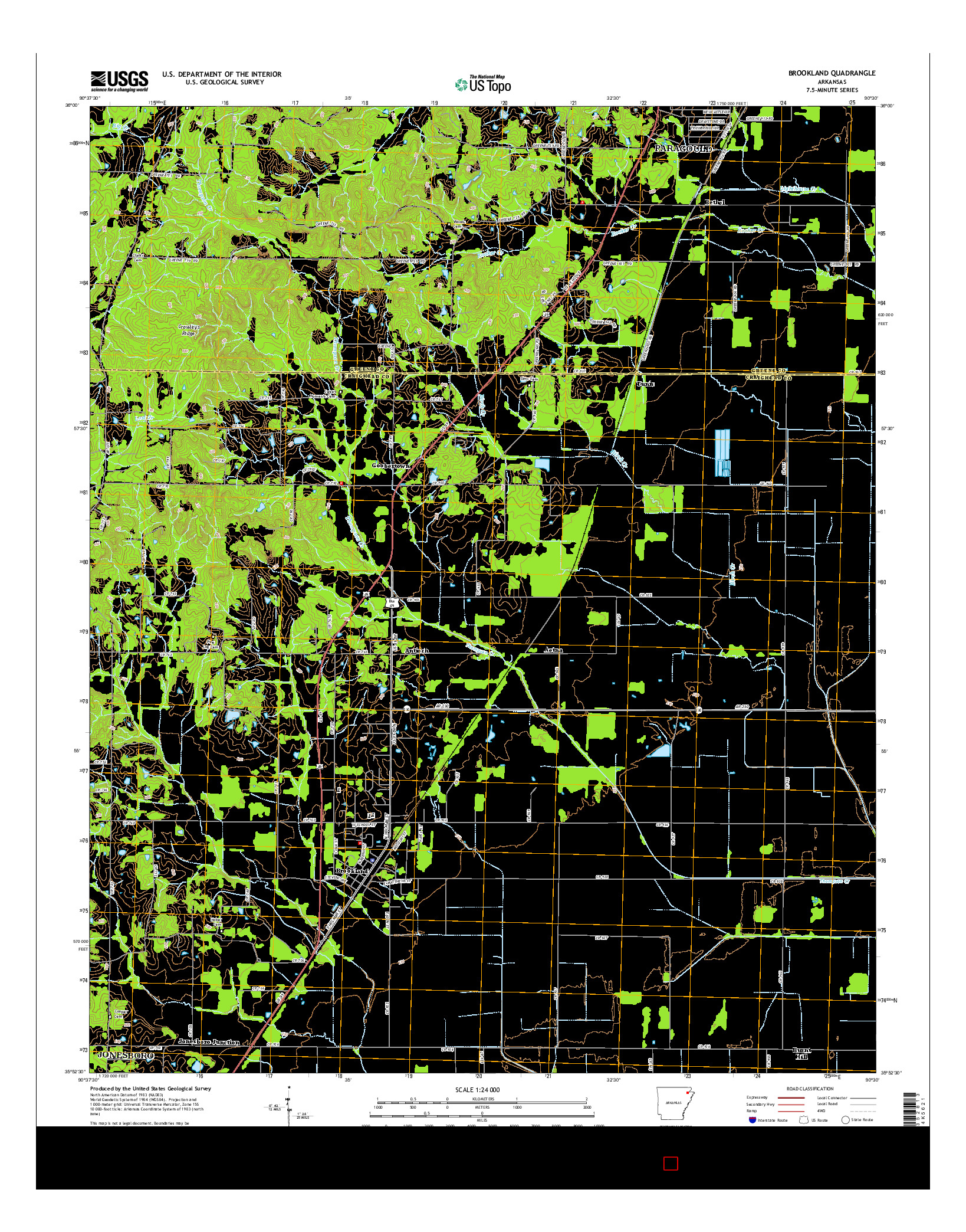 USGS US TOPO 7.5-MINUTE MAP FOR BROOKLAND, AR 2014