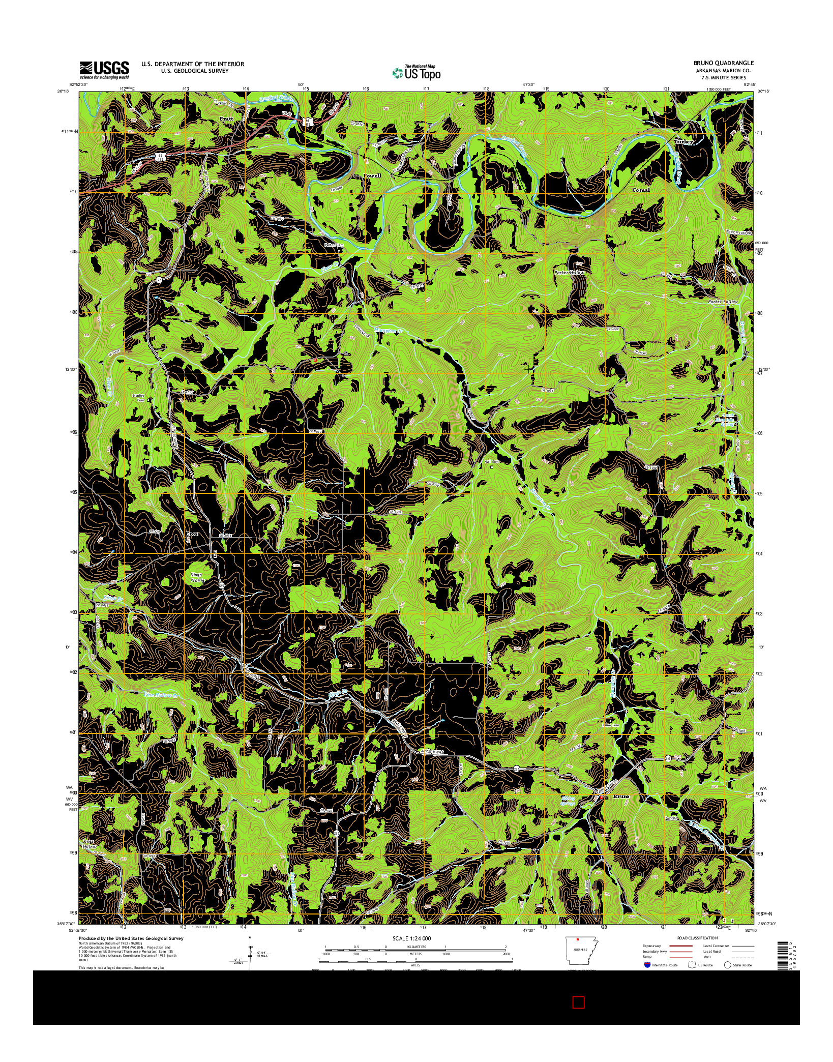 USGS US TOPO 7.5-MINUTE MAP FOR BRUNO, AR 2014