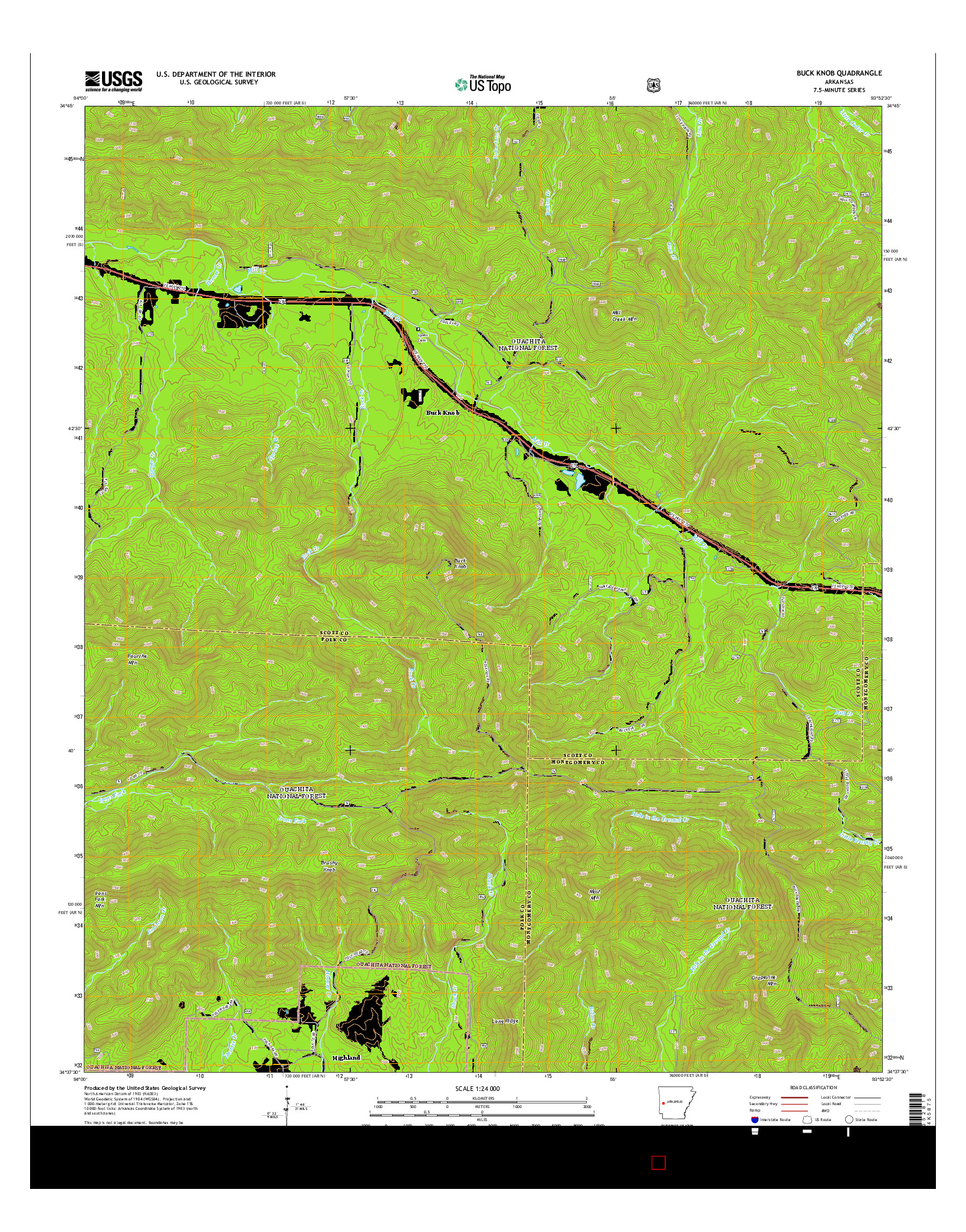 USGS US TOPO 7.5-MINUTE MAP FOR BUCK KNOB, AR 2014