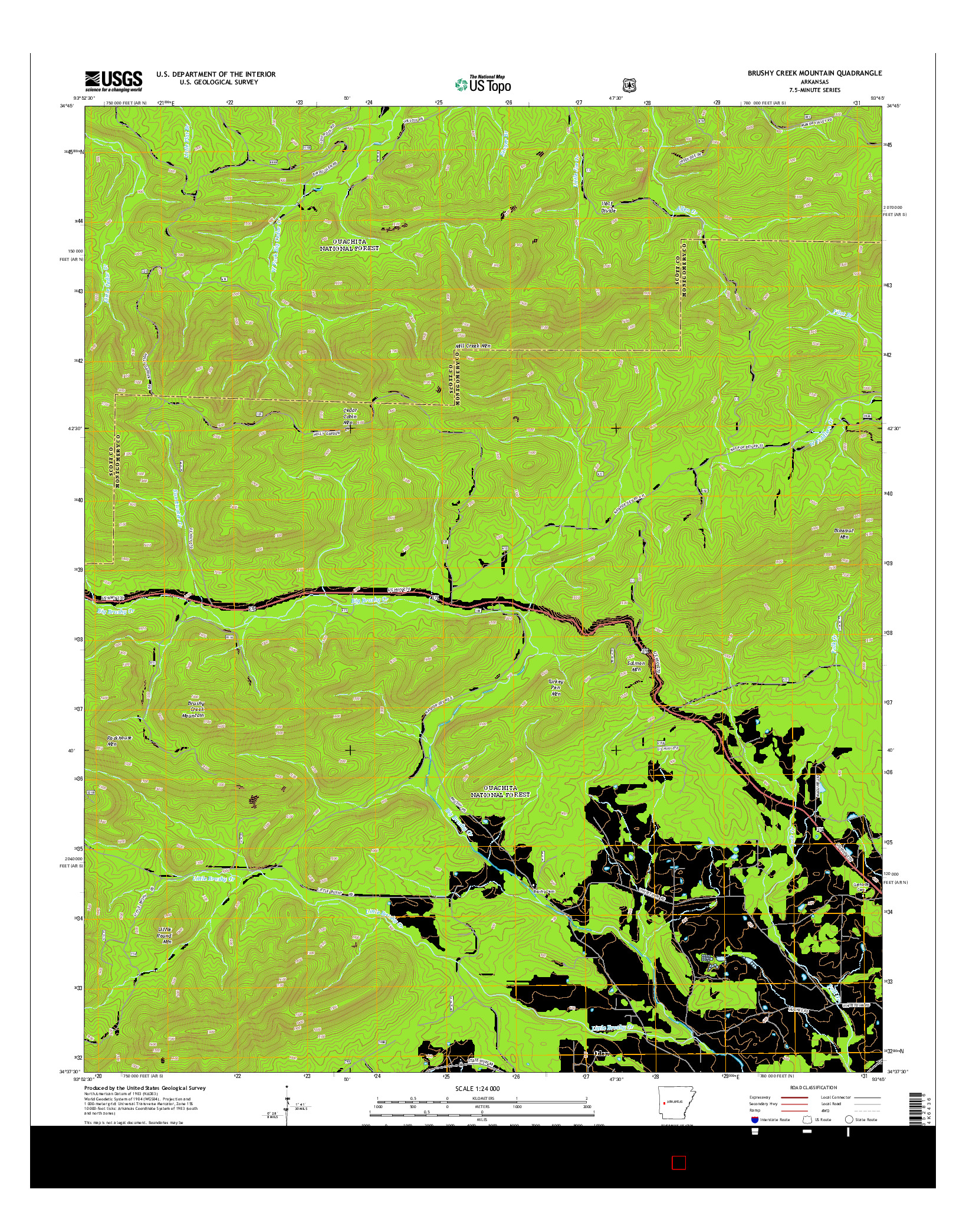 USGS US TOPO 7.5-MINUTE MAP FOR BRUSHY CREEK MOUNTAIN, AR 2014