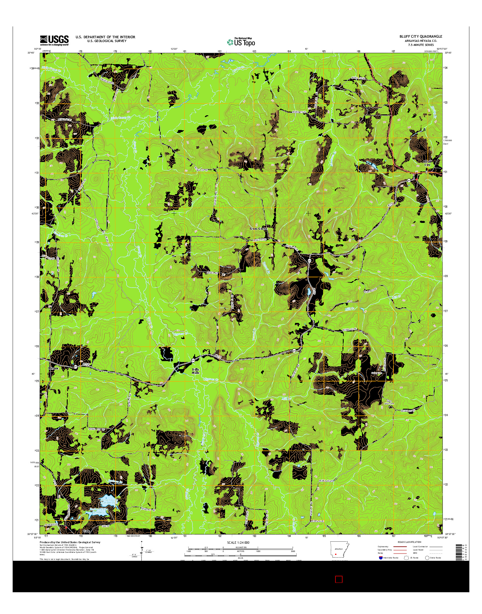 USGS US TOPO 7.5-MINUTE MAP FOR BLUFF CITY, AR 2014