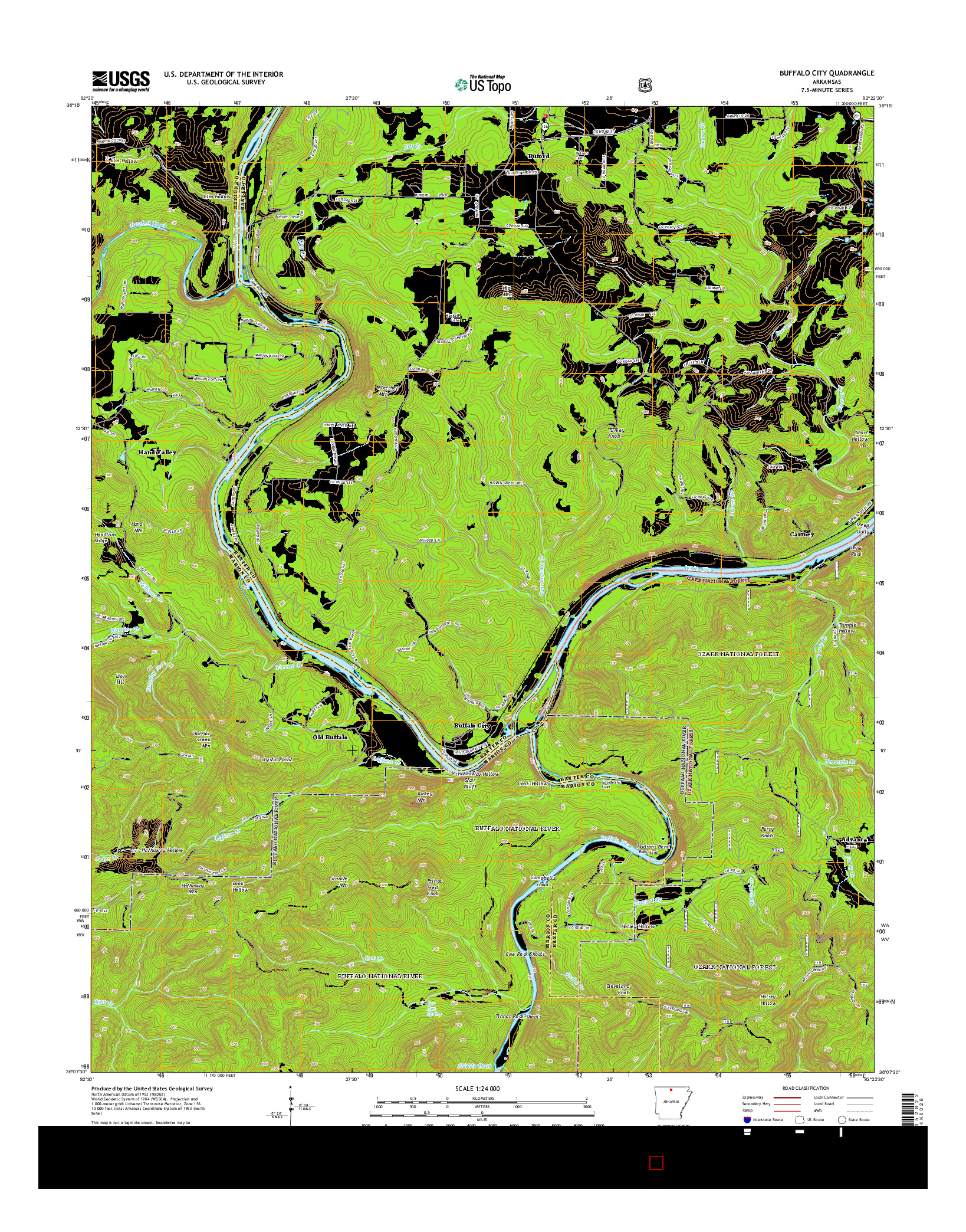 USGS US TOPO 7.5-MINUTE MAP FOR BUFFALO CITY, AR 2014
