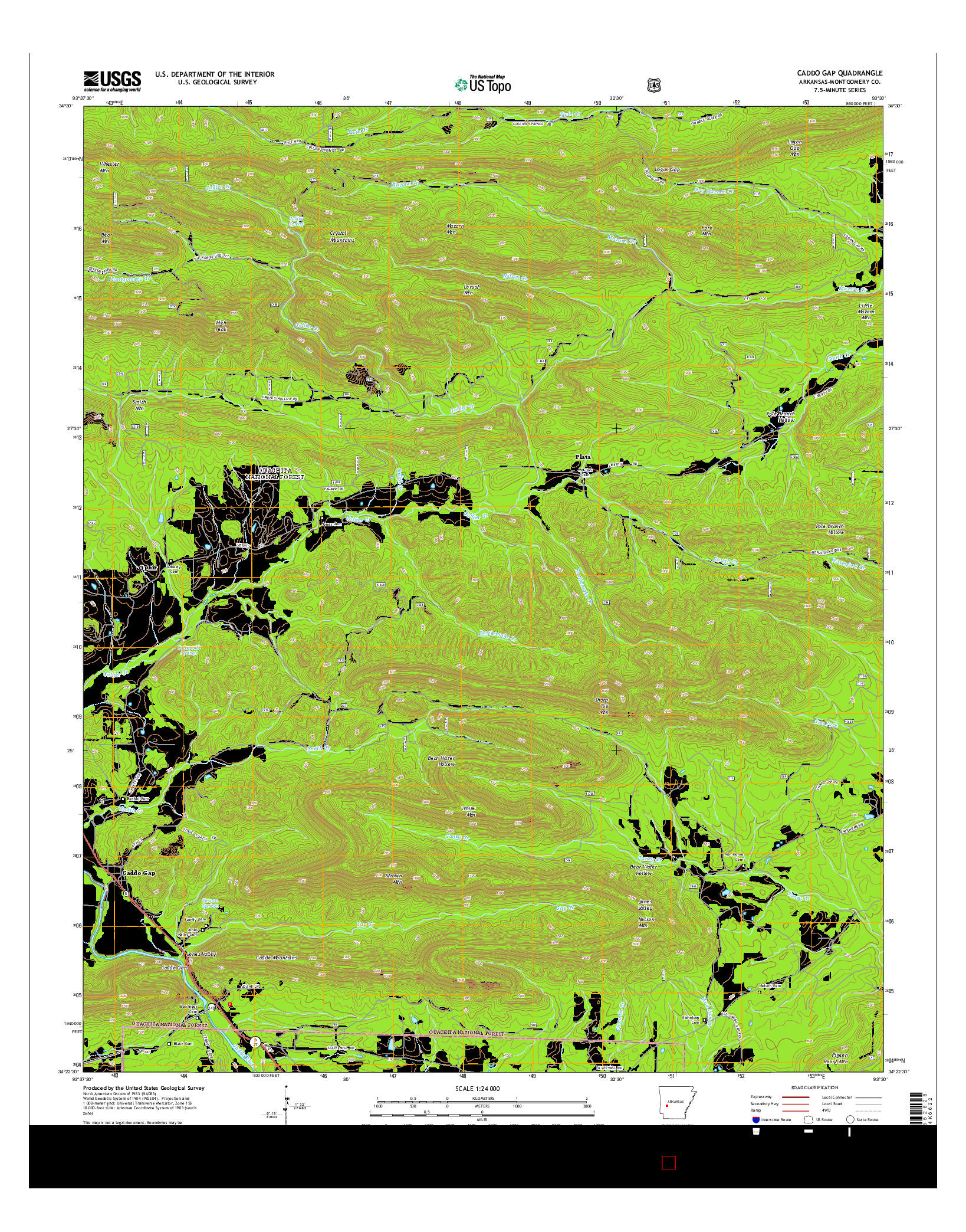 USGS US TOPO 7.5-MINUTE MAP FOR CADDO GAP, AR 2014