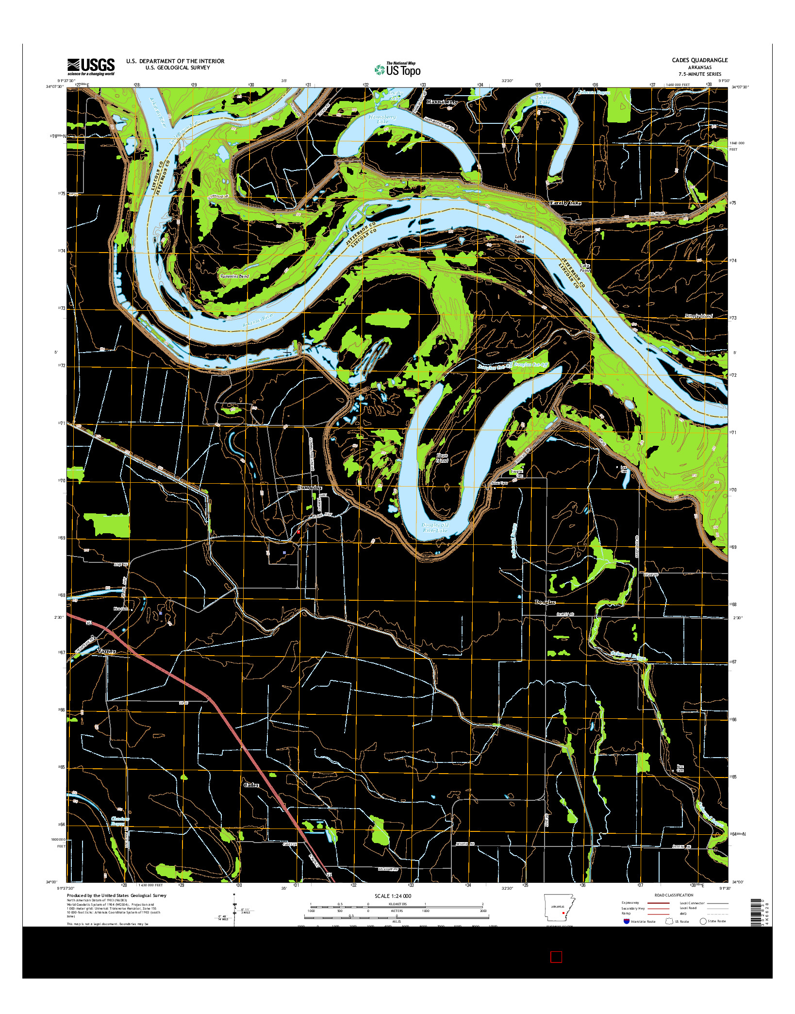 USGS US TOPO 7.5-MINUTE MAP FOR CADES, AR 2014