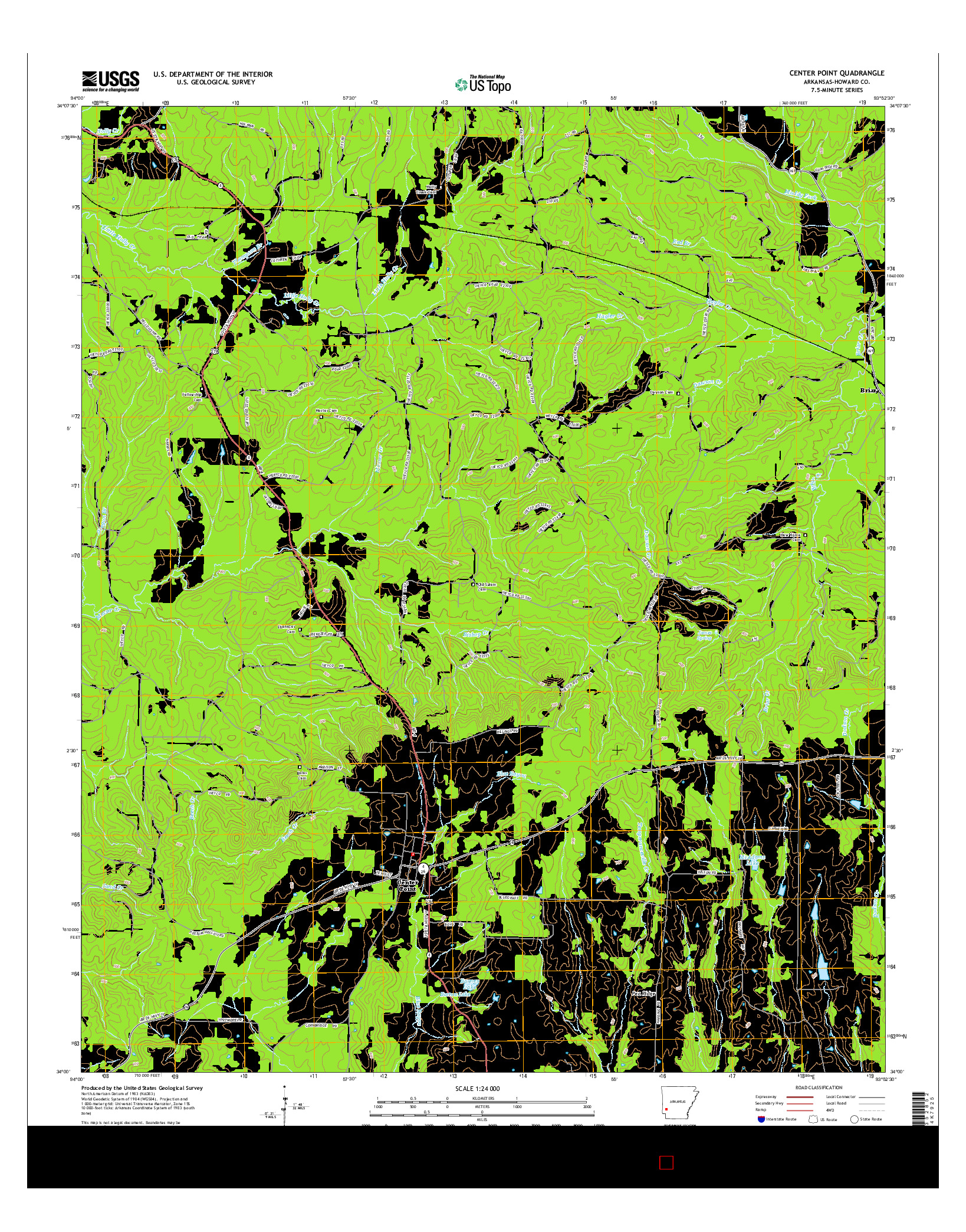 USGS US TOPO 7.5-MINUTE MAP FOR CENTER POINT, AR 2014