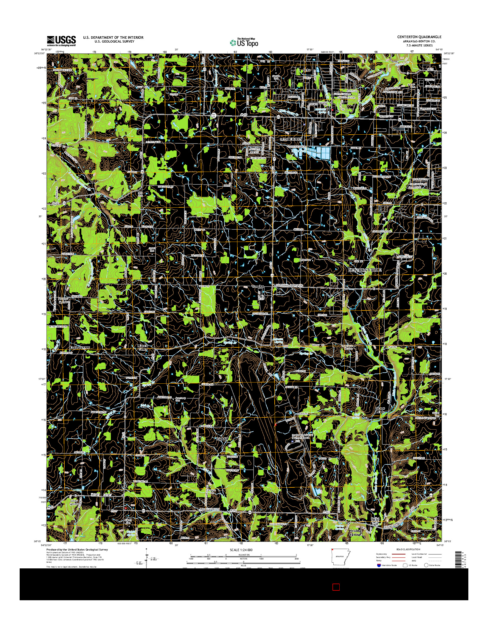 USGS US TOPO 7.5-MINUTE MAP FOR CENTERTON, AR 2014