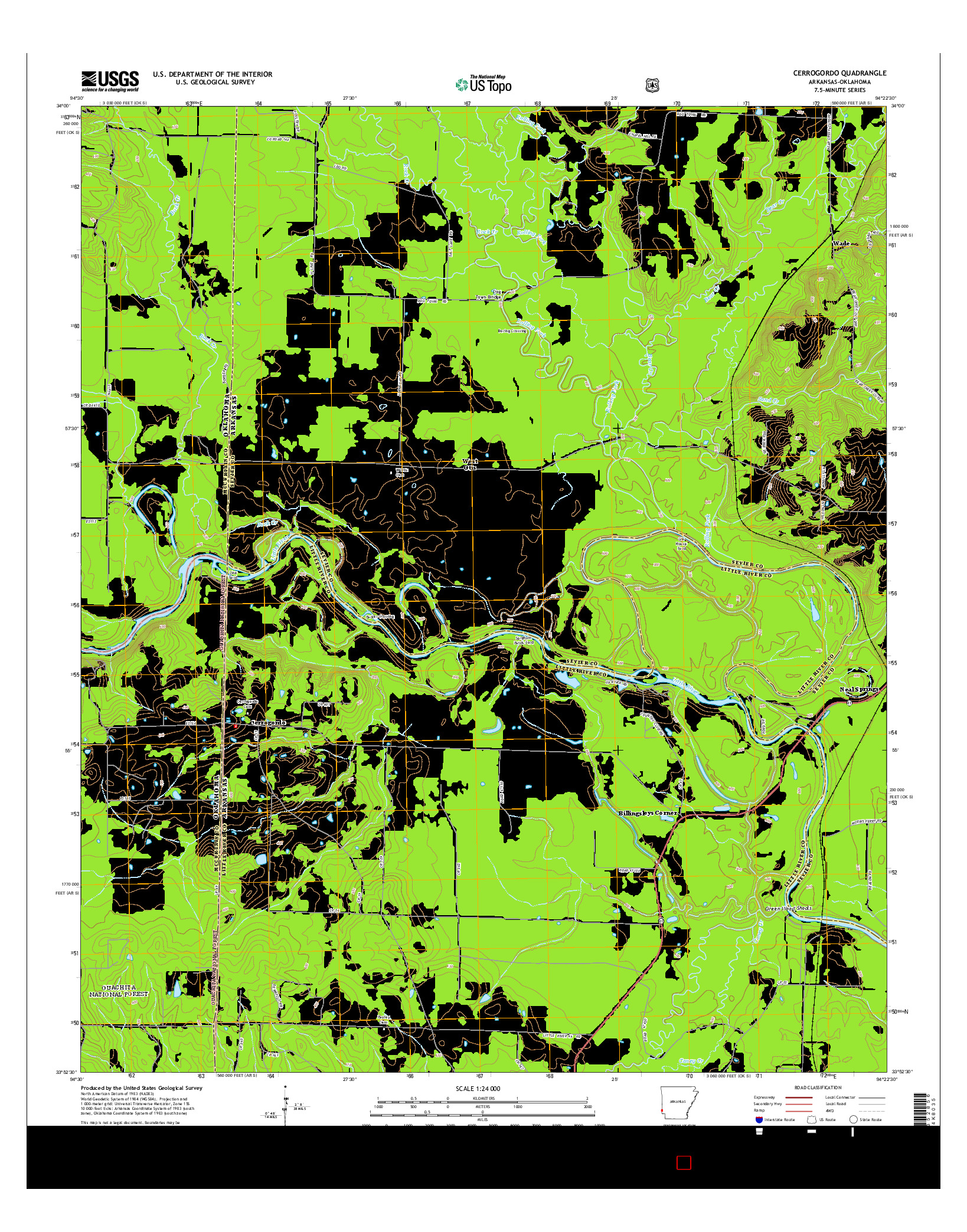 USGS US TOPO 7.5-MINUTE MAP FOR CERROGORDO, AR-OK 2014