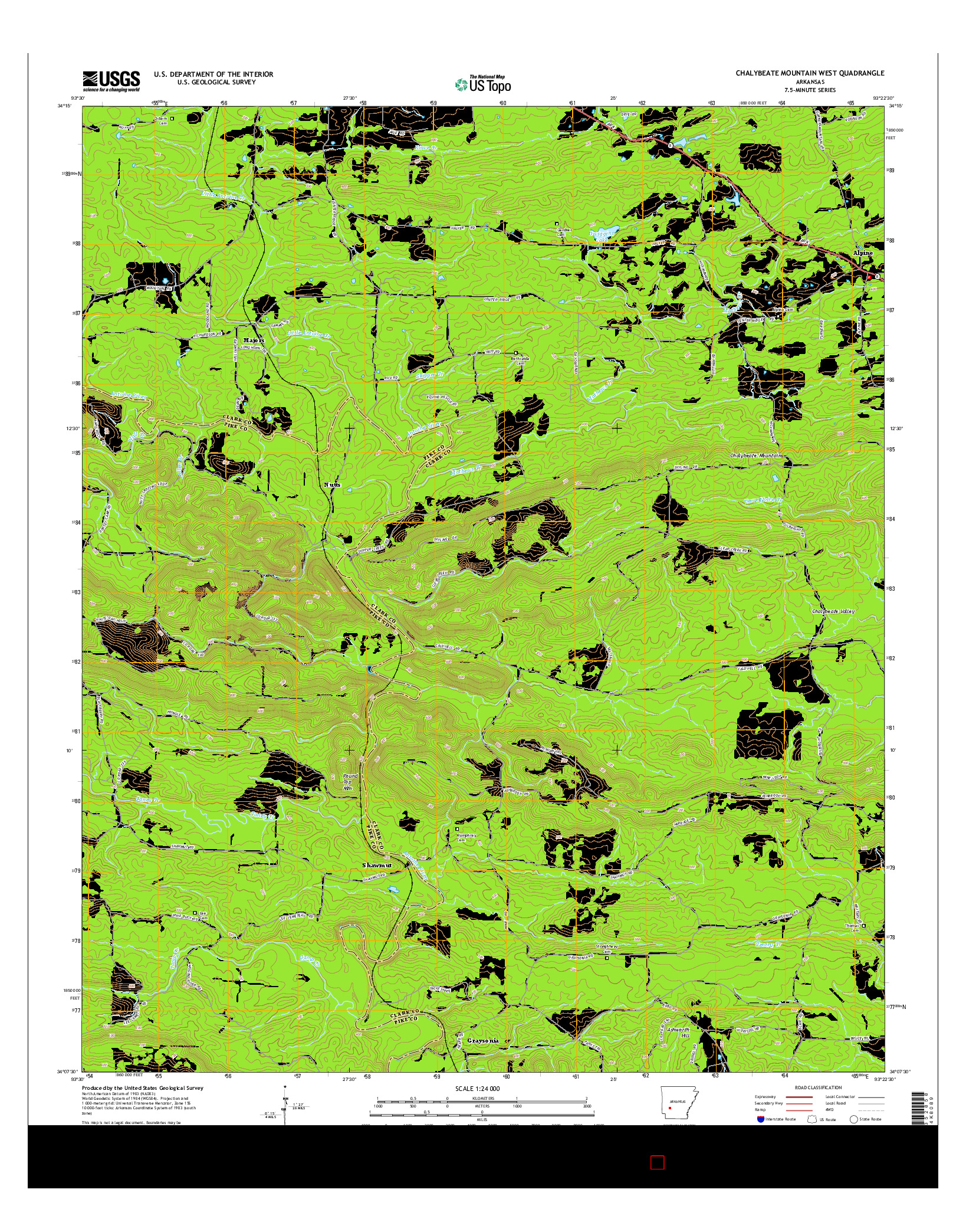 USGS US TOPO 7.5-MINUTE MAP FOR CHALYBEATE MOUNTAIN WEST, AR 2014