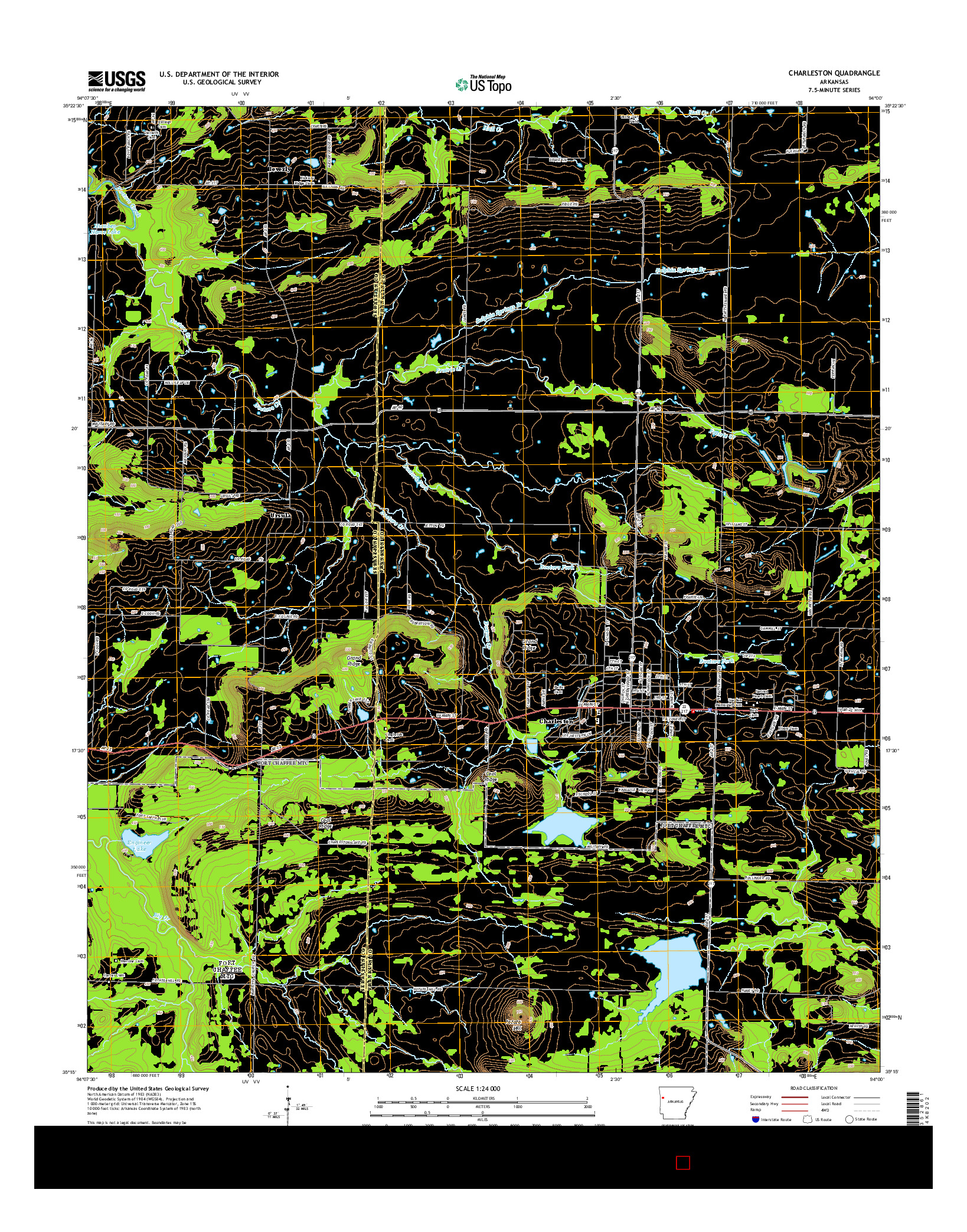 USGS US TOPO 7.5-MINUTE MAP FOR CHARLESTON, AR 2014