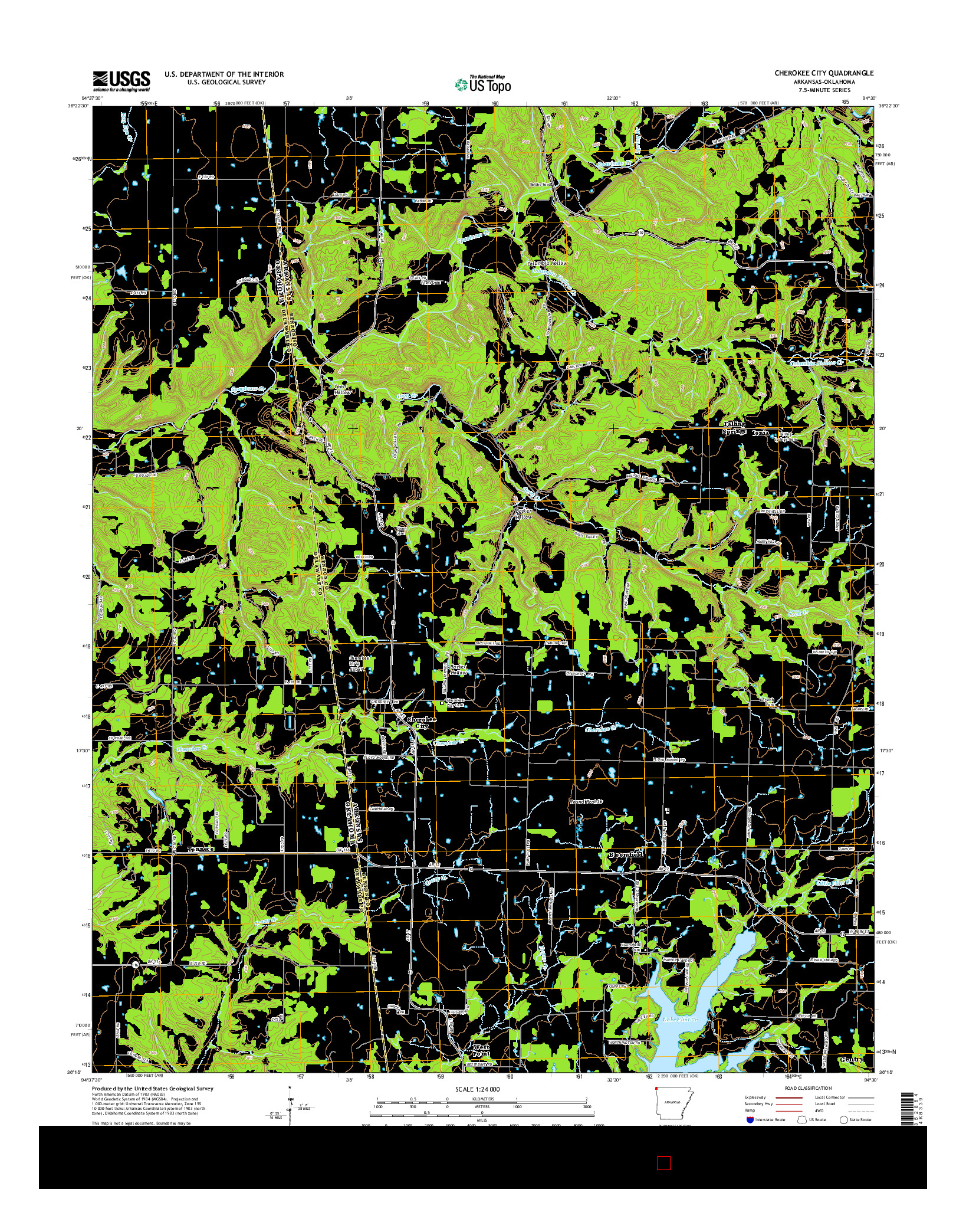 USGS US TOPO 7.5-MINUTE MAP FOR CHEROKEE CITY, AR-OK 2014