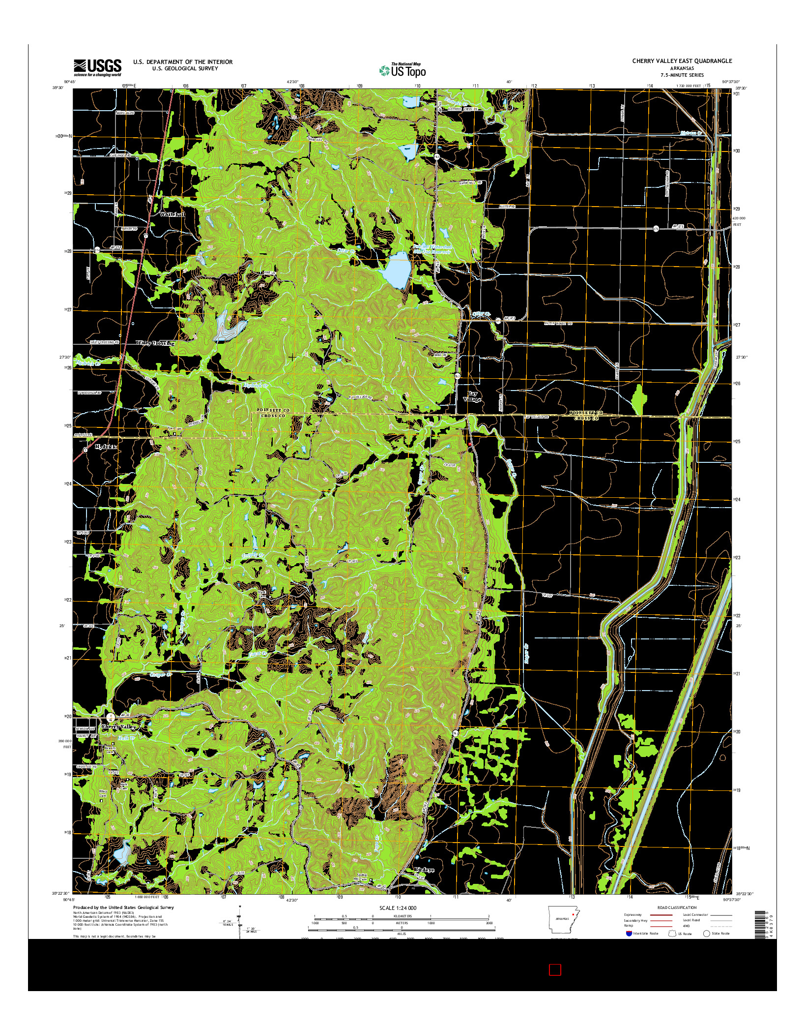 USGS US TOPO 7.5-MINUTE MAP FOR CHERRY VALLEY EAST, AR 2014