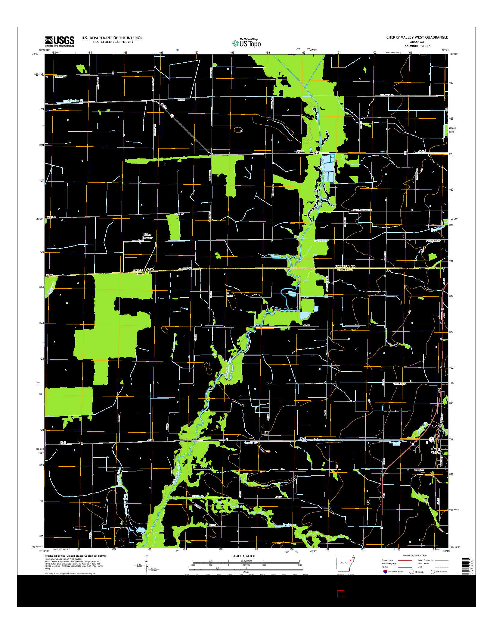 USGS US TOPO 7.5-MINUTE MAP FOR CHERRY VALLEY WEST, AR 2014