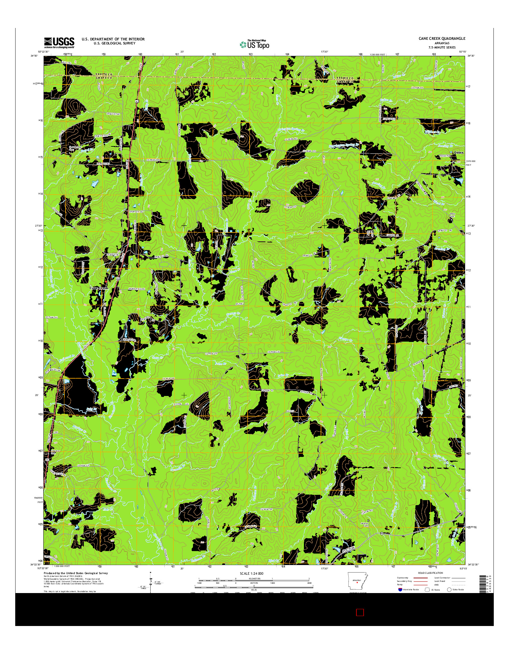 USGS US TOPO 7.5-MINUTE MAP FOR CANE CREEK, AR 2014