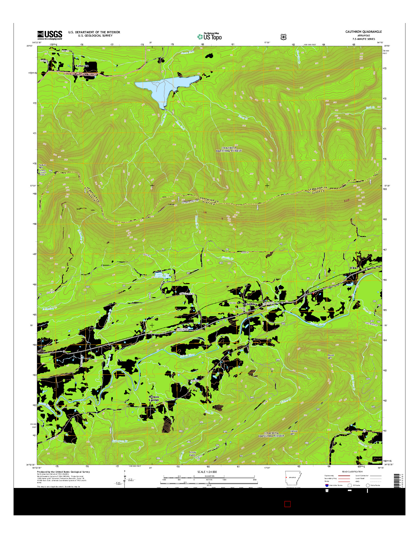 USGS US TOPO 7.5-MINUTE MAP FOR CAUTHRON, AR 2014