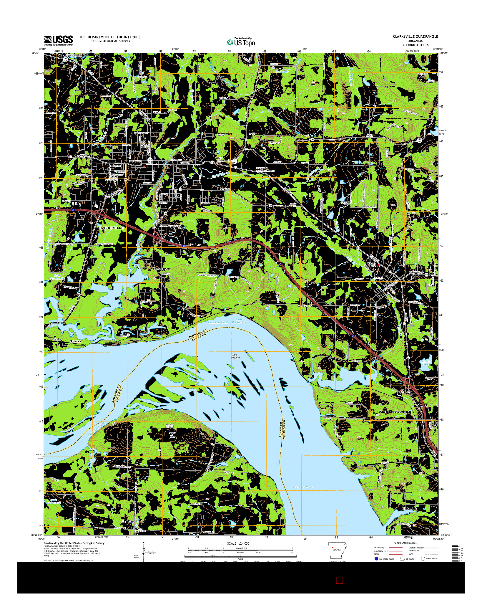 USGS US TOPO 7.5-MINUTE MAP FOR CLARKSVILLE, AR 2014