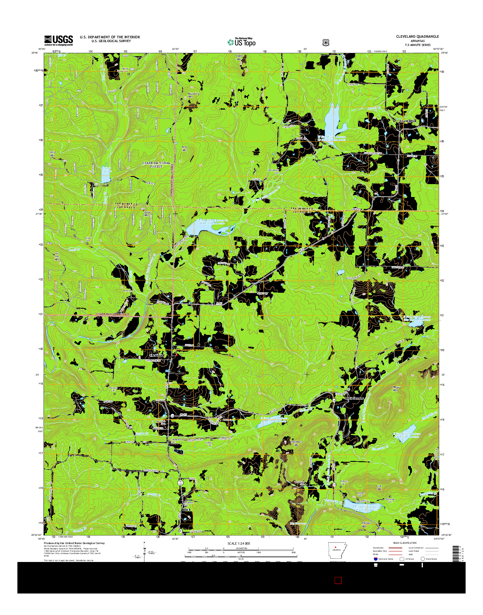 USGS US TOPO 7.5-MINUTE MAP FOR CLEVELAND, AR 2014