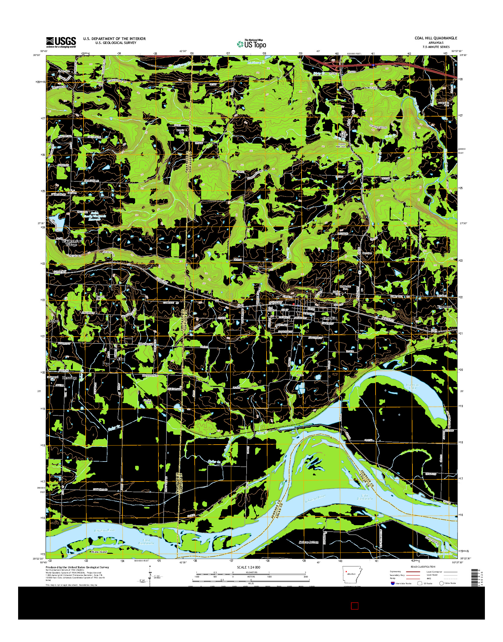 USGS US TOPO 7.5-MINUTE MAP FOR COAL HILL, AR 2014