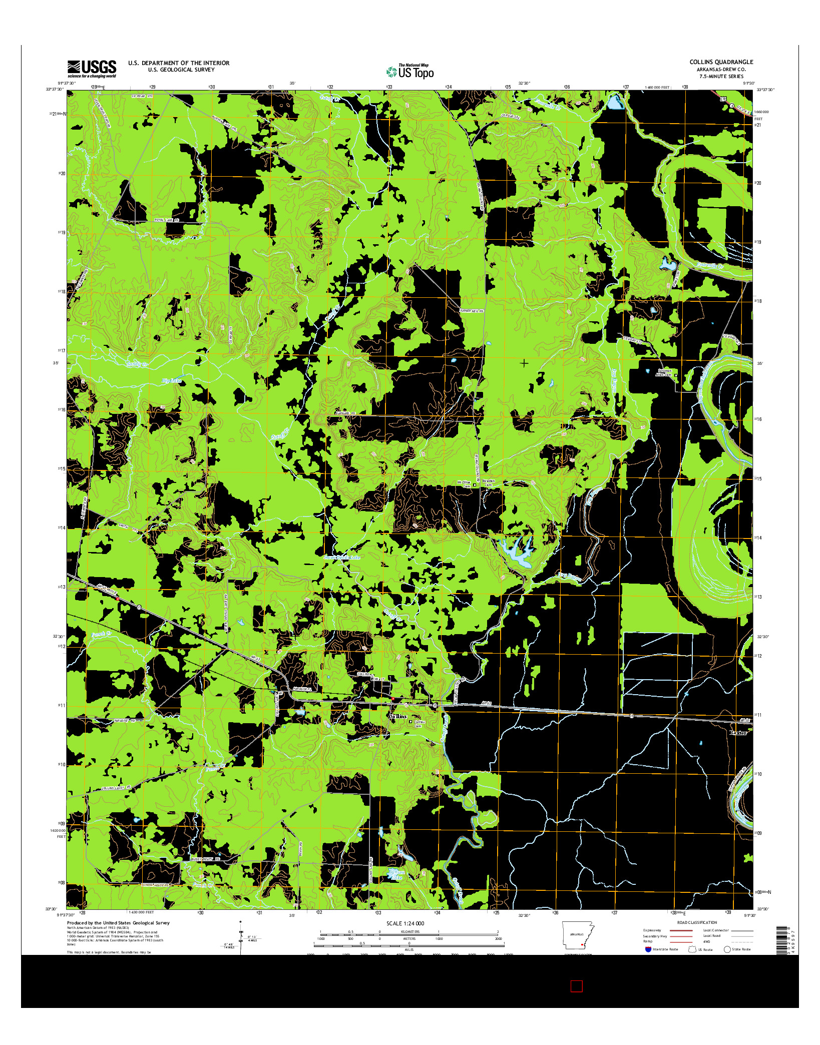 USGS US TOPO 7.5-MINUTE MAP FOR COLLINS, AR 2014