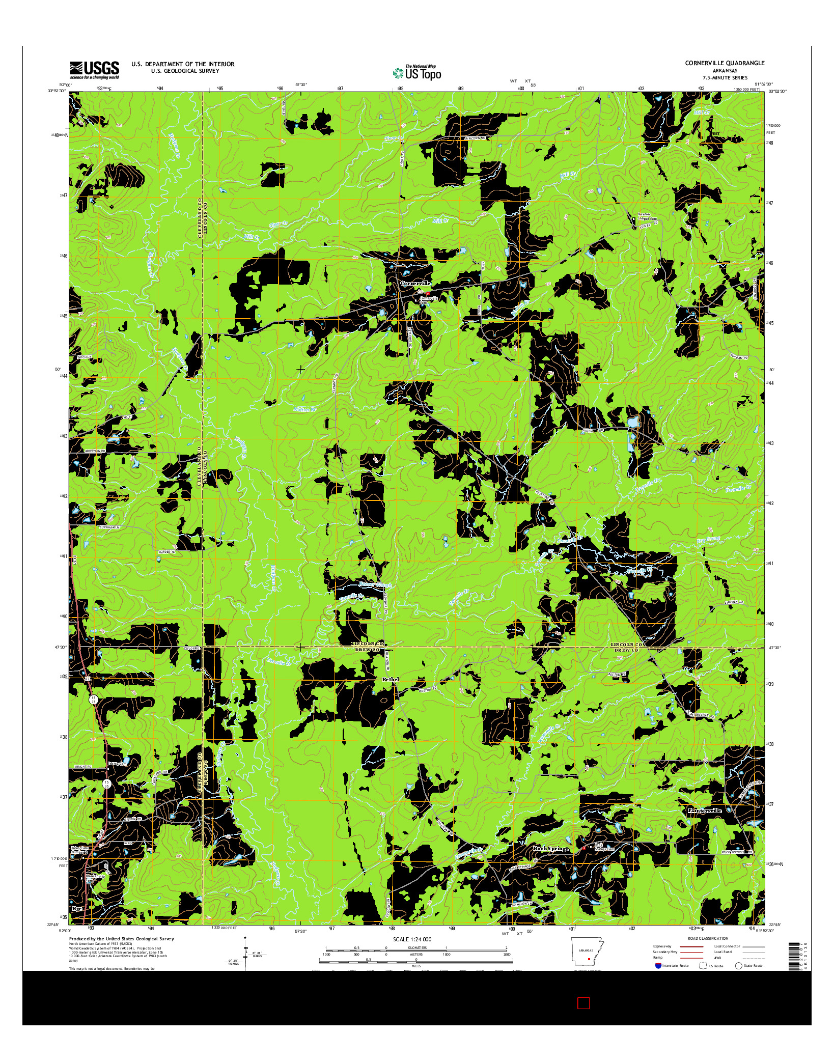 USGS US TOPO 7.5-MINUTE MAP FOR CORNERVILLE, AR 2014