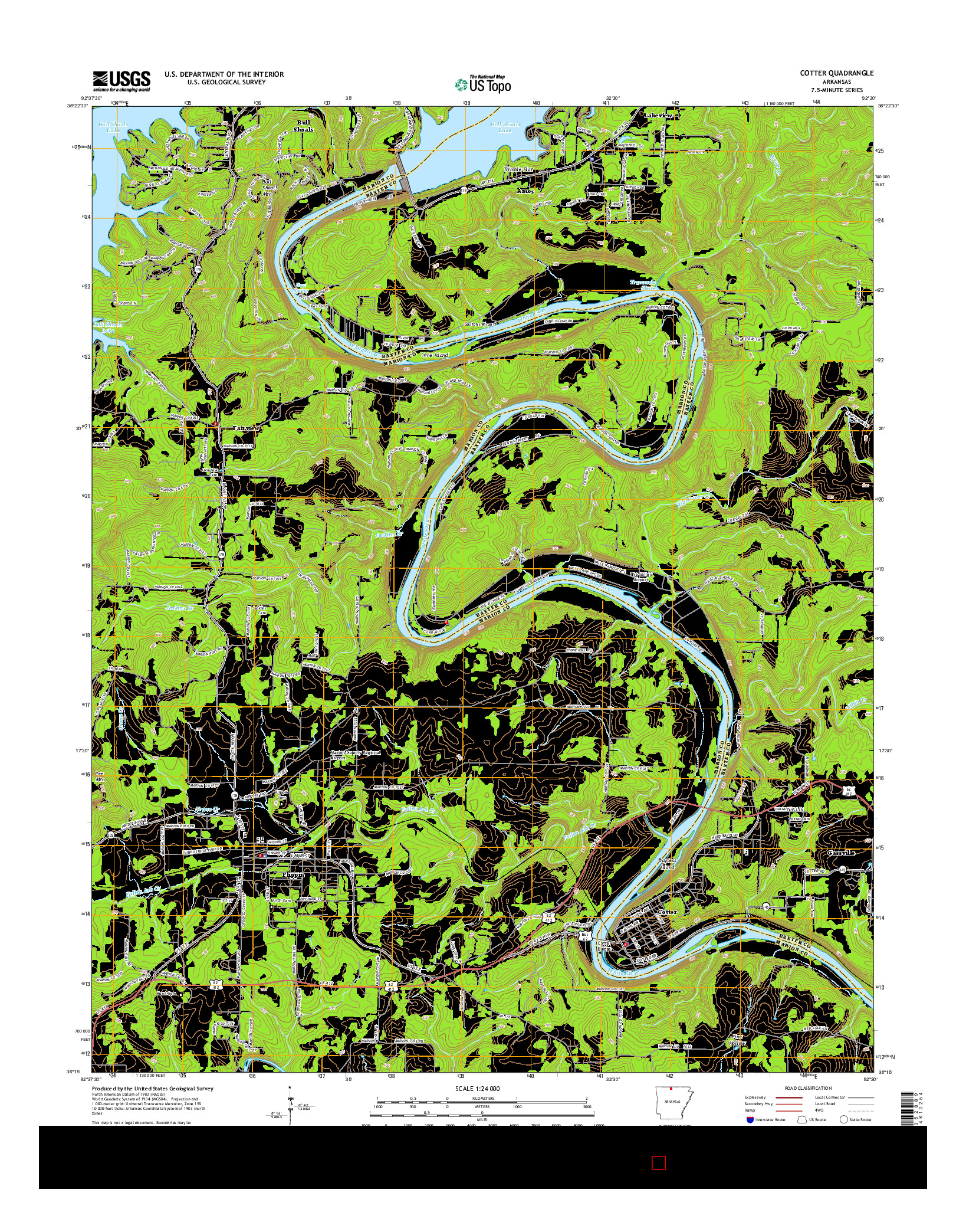 USGS US TOPO 7.5-MINUTE MAP FOR COTTER, AR 2014