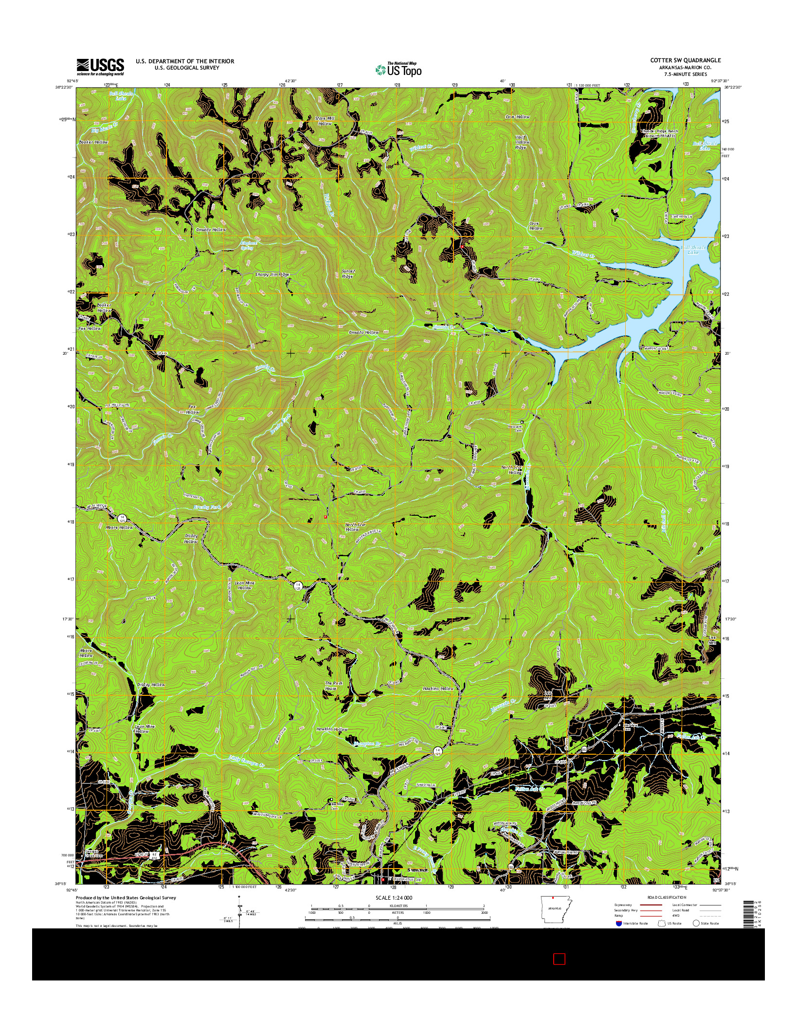 USGS US TOPO 7.5-MINUTE MAP FOR COTTER SW, AR 2014