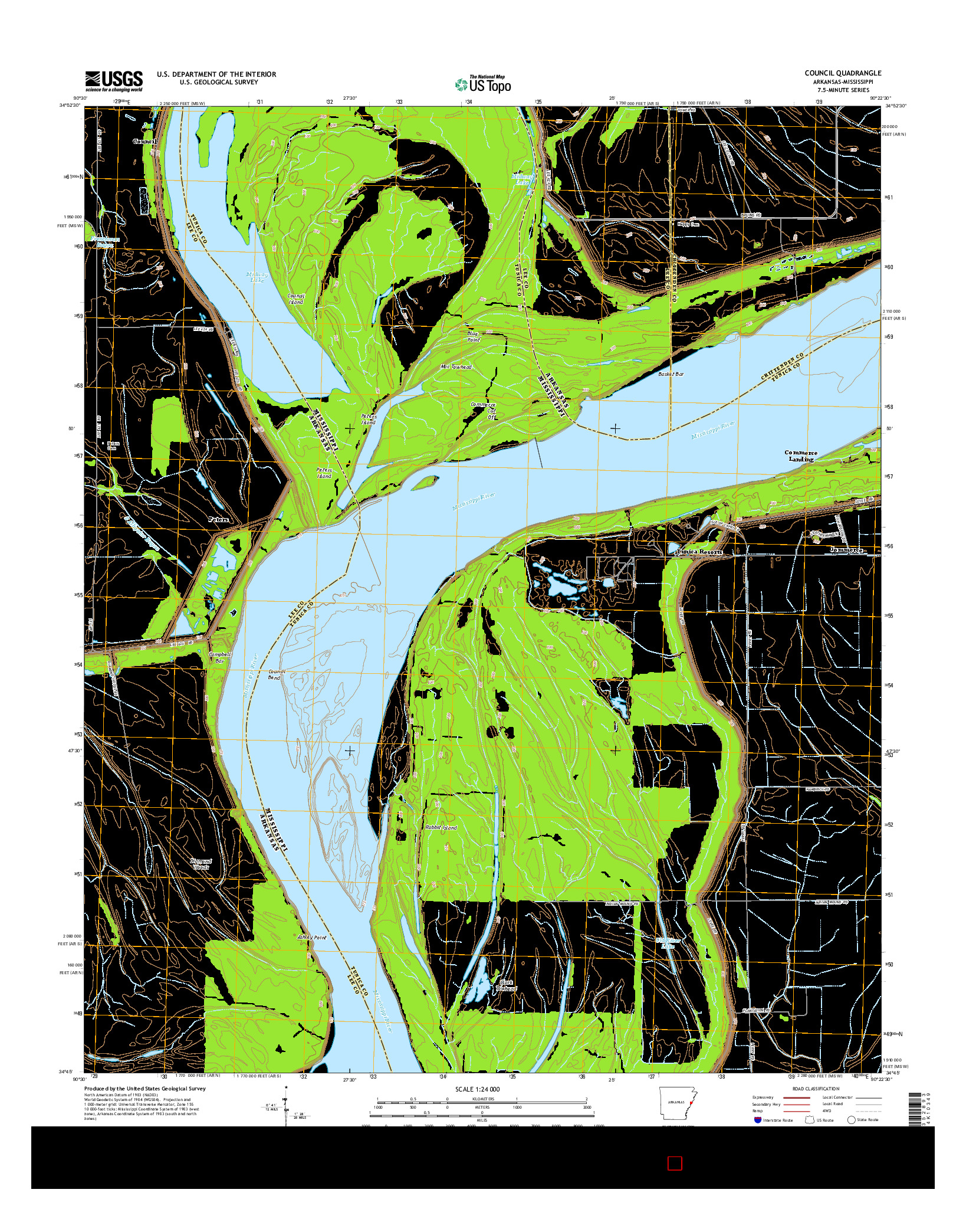 USGS US TOPO 7.5-MINUTE MAP FOR COUNCIL, AR-MS 2014