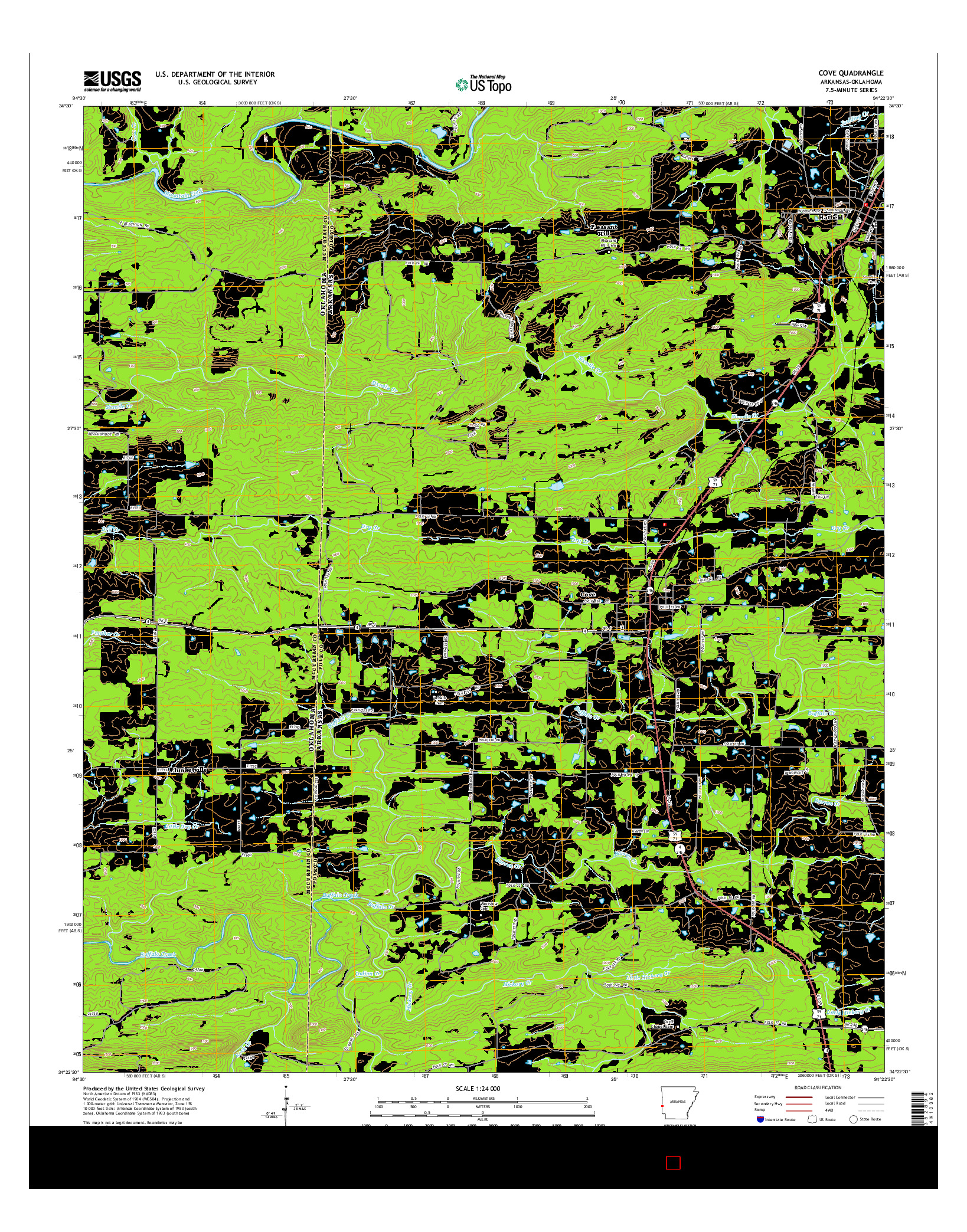 USGS US TOPO 7.5-MINUTE MAP FOR COVE, AR-OK 2014