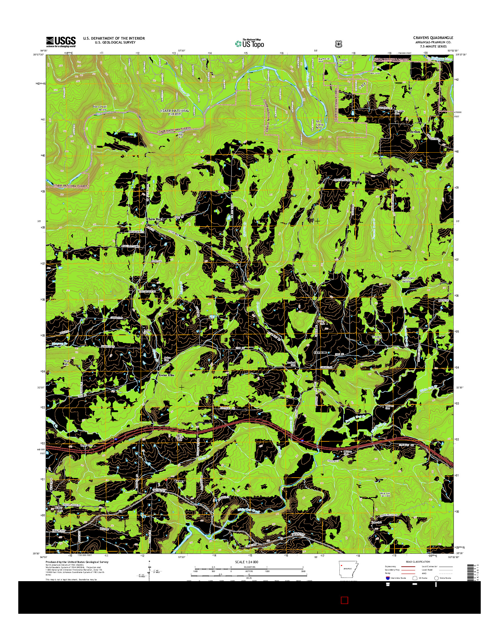 USGS US TOPO 7.5-MINUTE MAP FOR CRAVENS, AR 2014