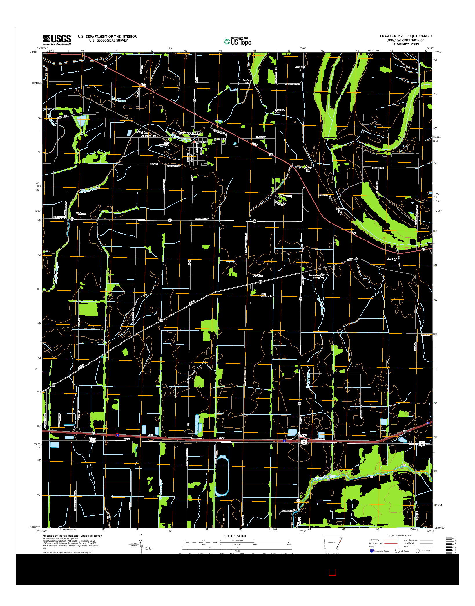 USGS US TOPO 7.5-MINUTE MAP FOR CRAWFORDSVILLE, AR 2014