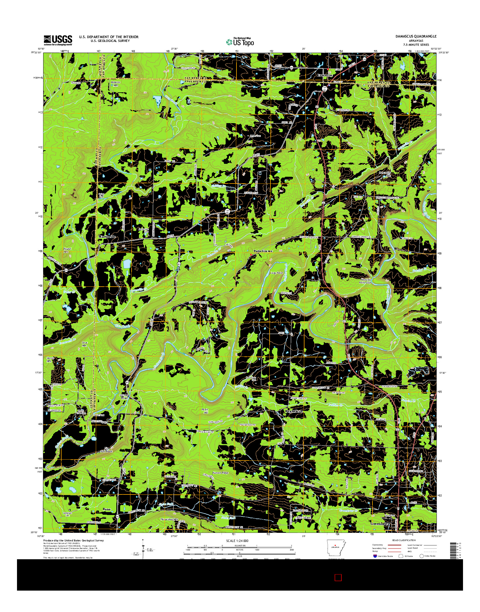 USGS US TOPO 7.5-MINUTE MAP FOR DAMASCUS, AR 2014