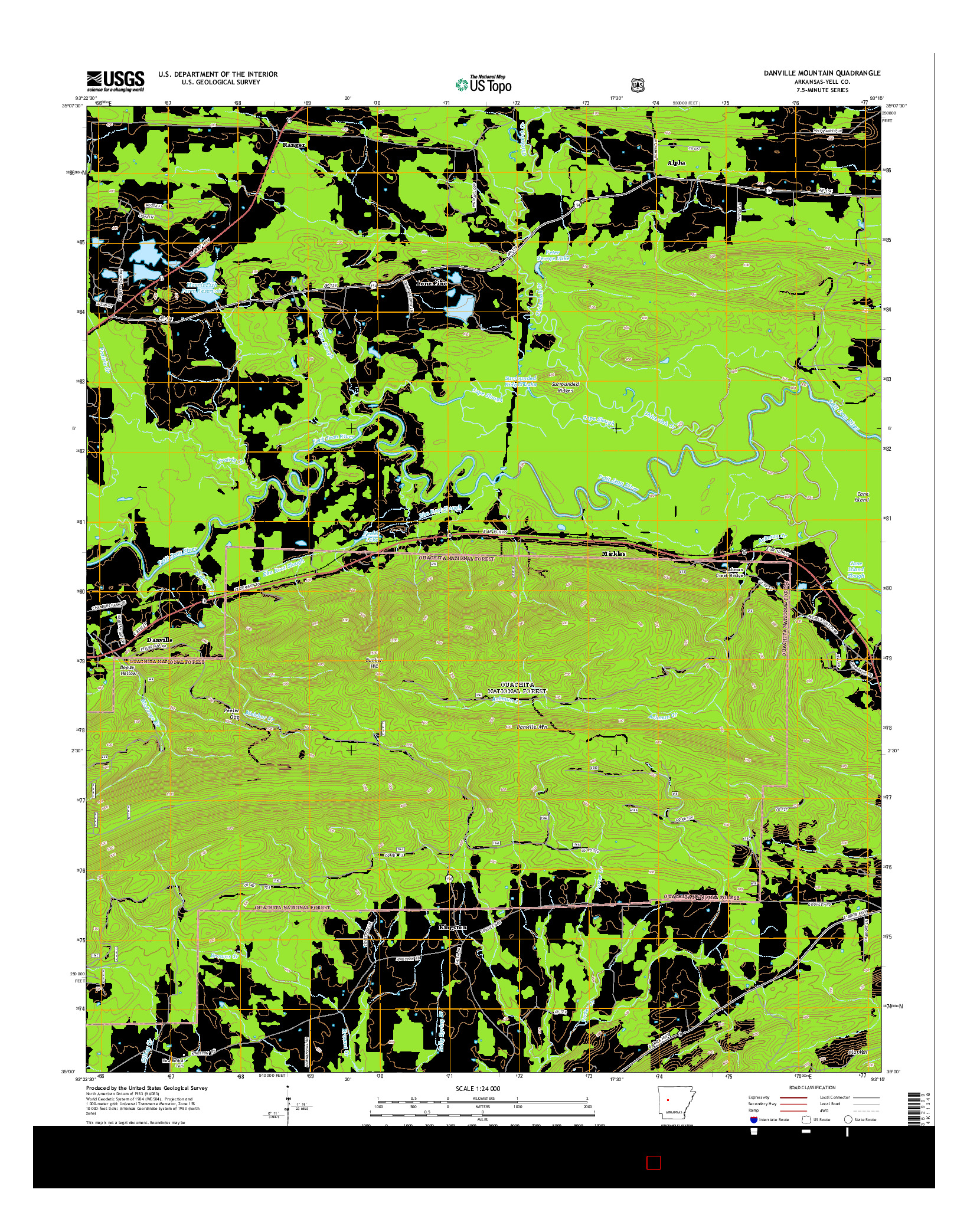 USGS US TOPO 7.5-MINUTE MAP FOR DANVILLE MOUNTAIN, AR 2014