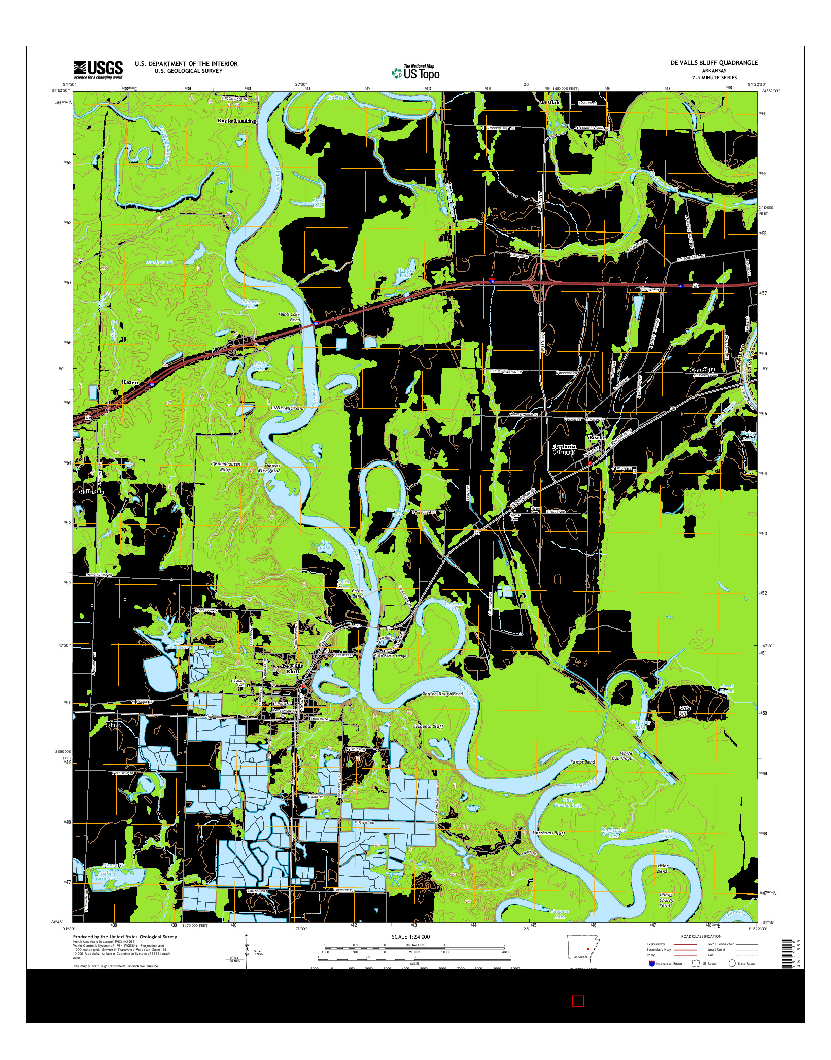 USGS US TOPO 7.5-MINUTE MAP FOR DE VALLS BLUFF, AR 2014