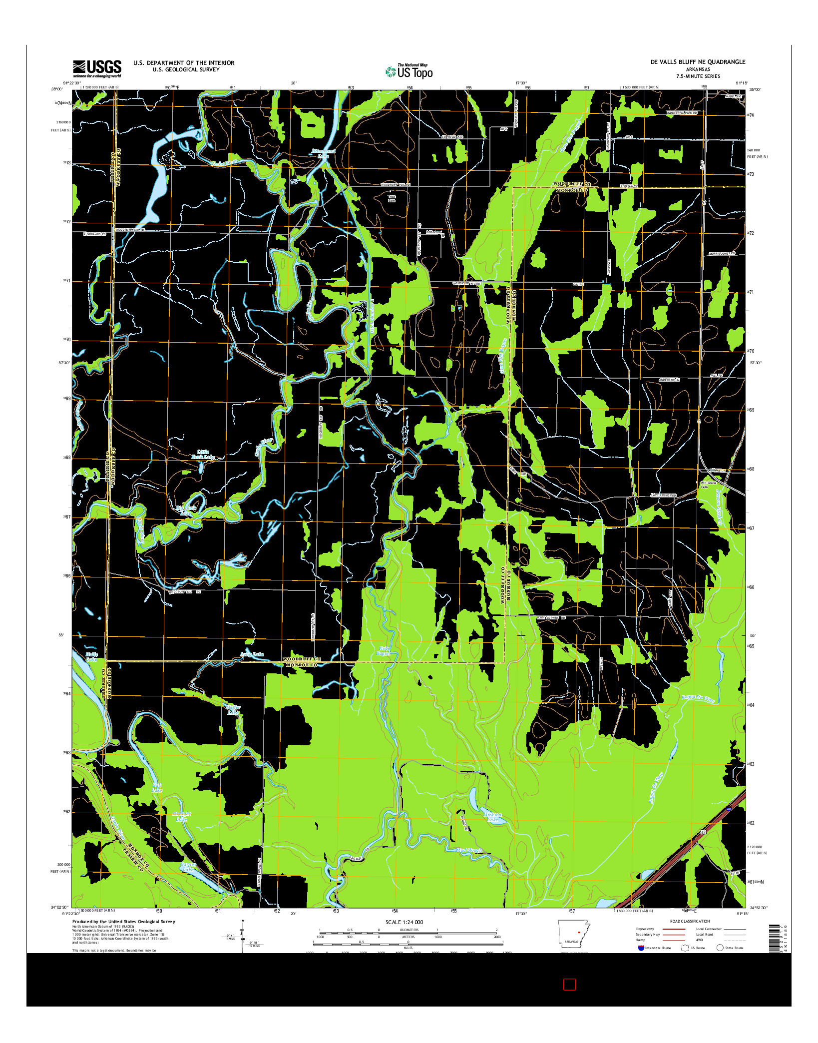 USGS US TOPO 7.5-MINUTE MAP FOR DE VALLS BLUFF NE, AR 2014