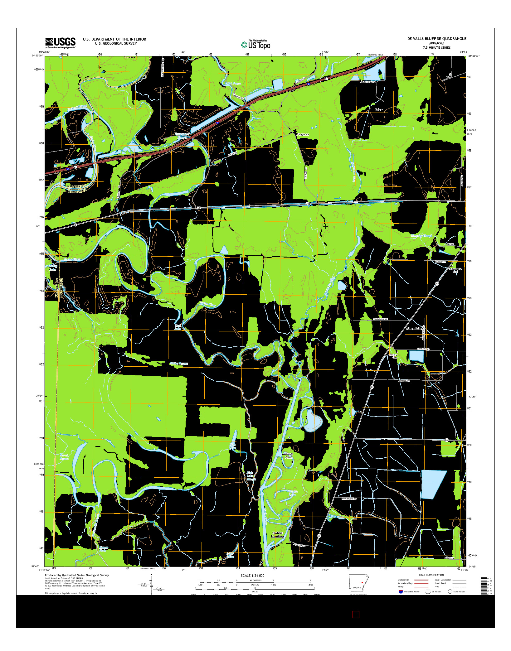USGS US TOPO 7.5-MINUTE MAP FOR DE VALLS BLUFF SE, AR 2014