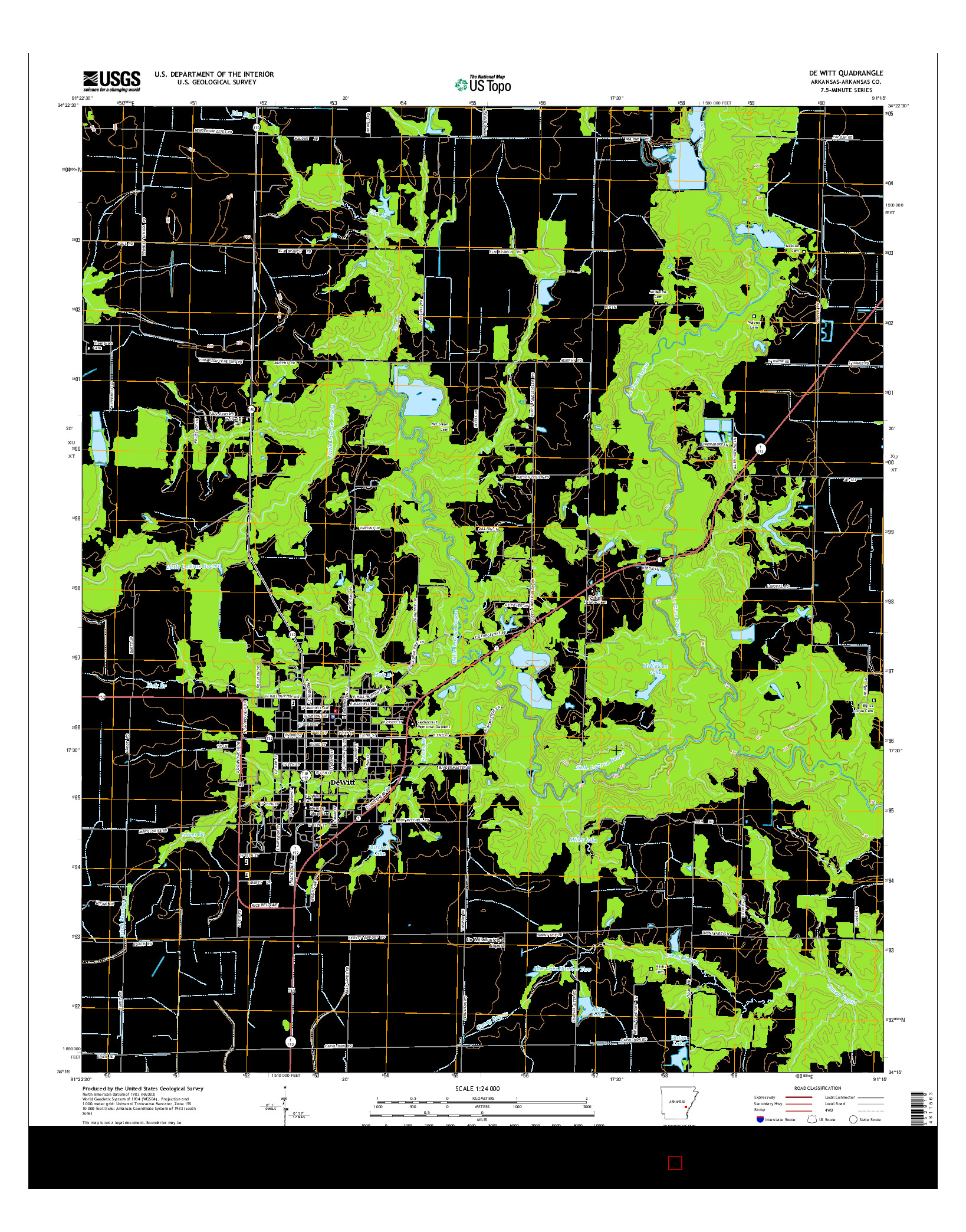 USGS US TOPO 7.5-MINUTE MAP FOR DE WITT, AR 2014