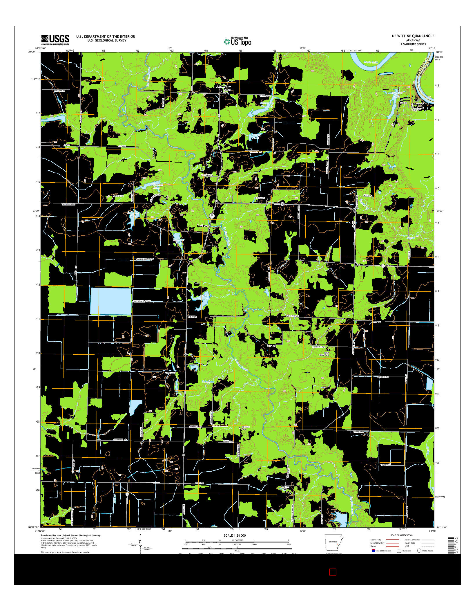 USGS US TOPO 7.5-MINUTE MAP FOR DE WITT NE, AR 2014